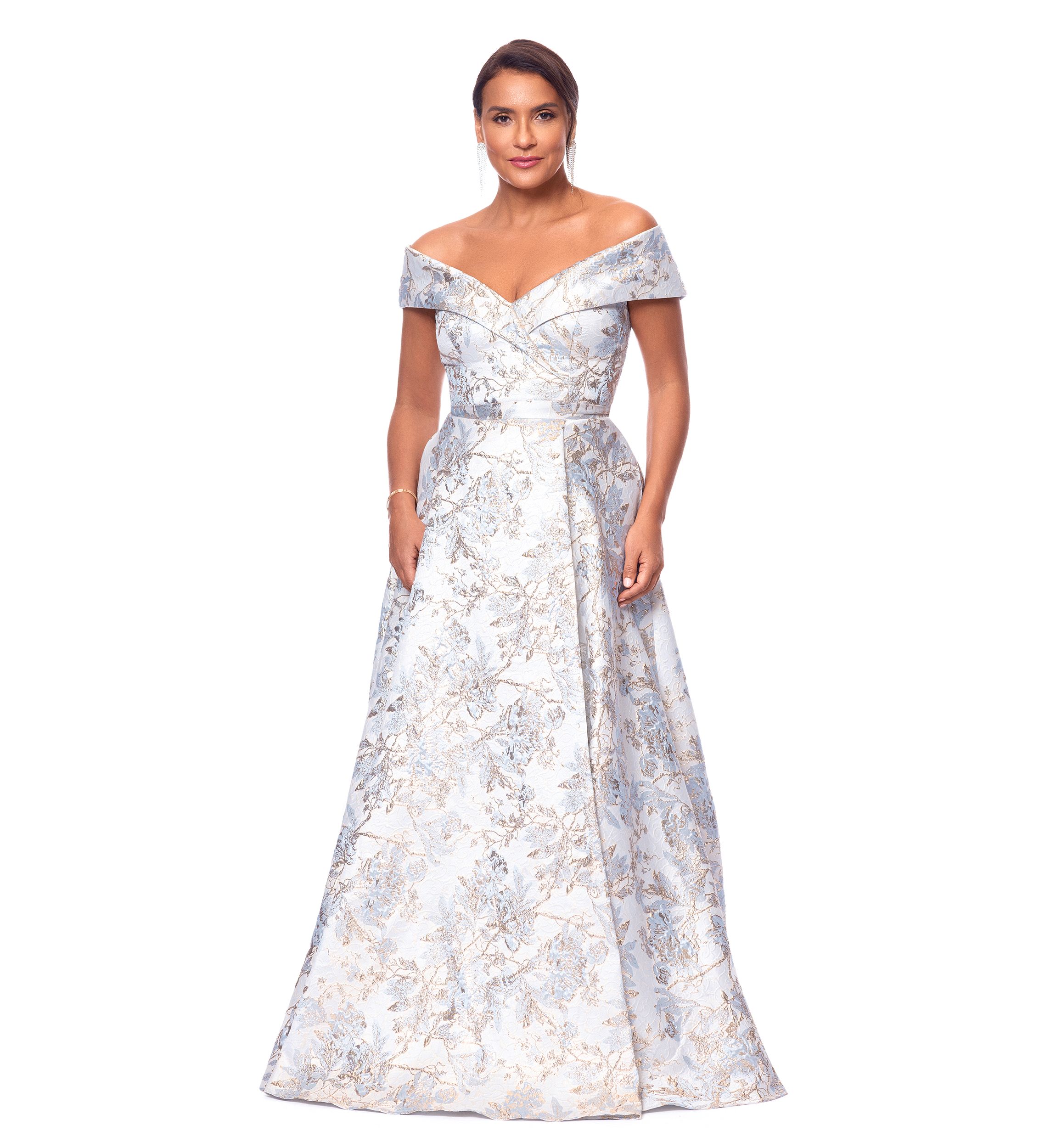Xscape Women's Sleeveless Off the Shoulder Floral Print Scuba Gown | Belk