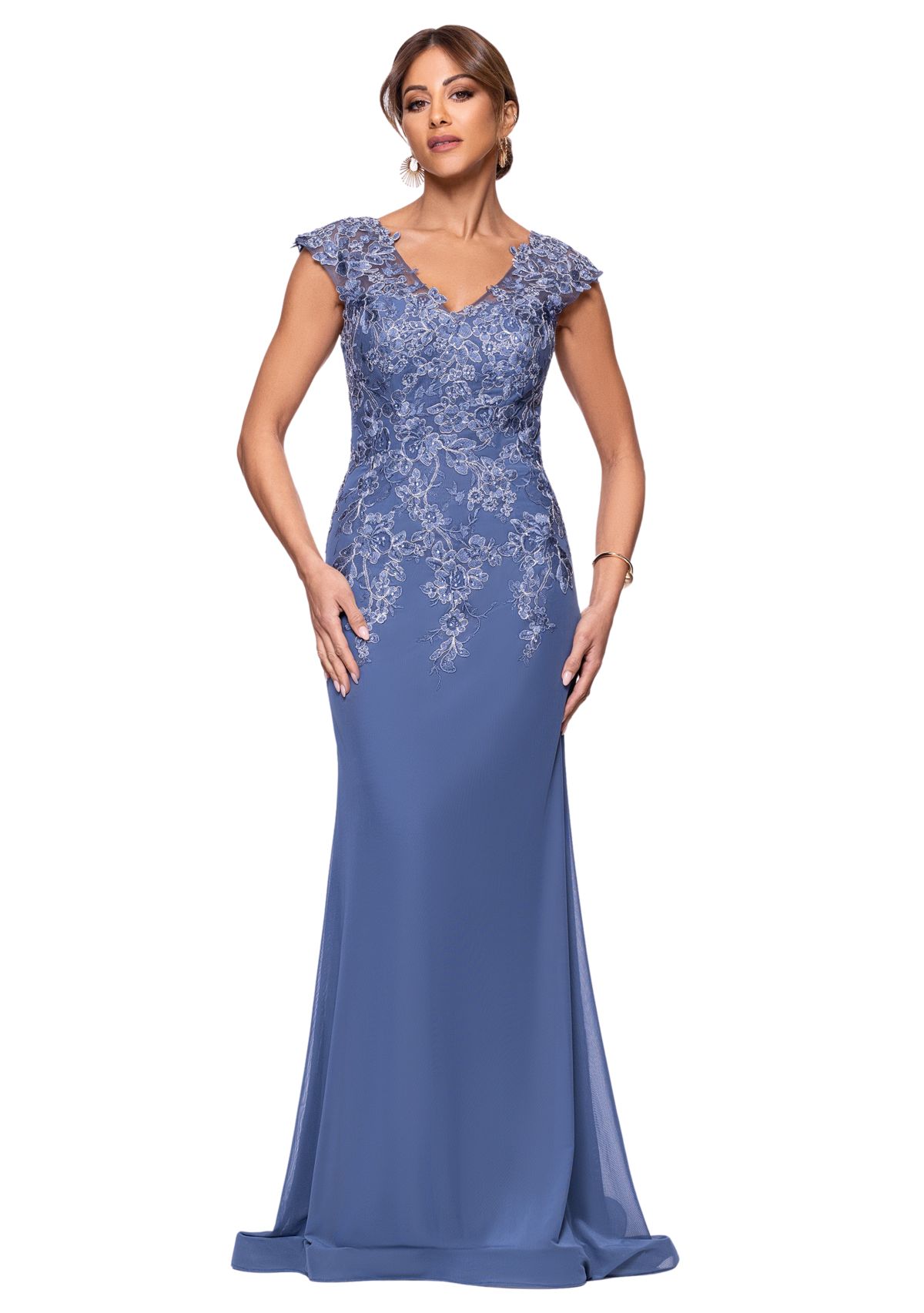 Womens V-Neck Embellished Gown