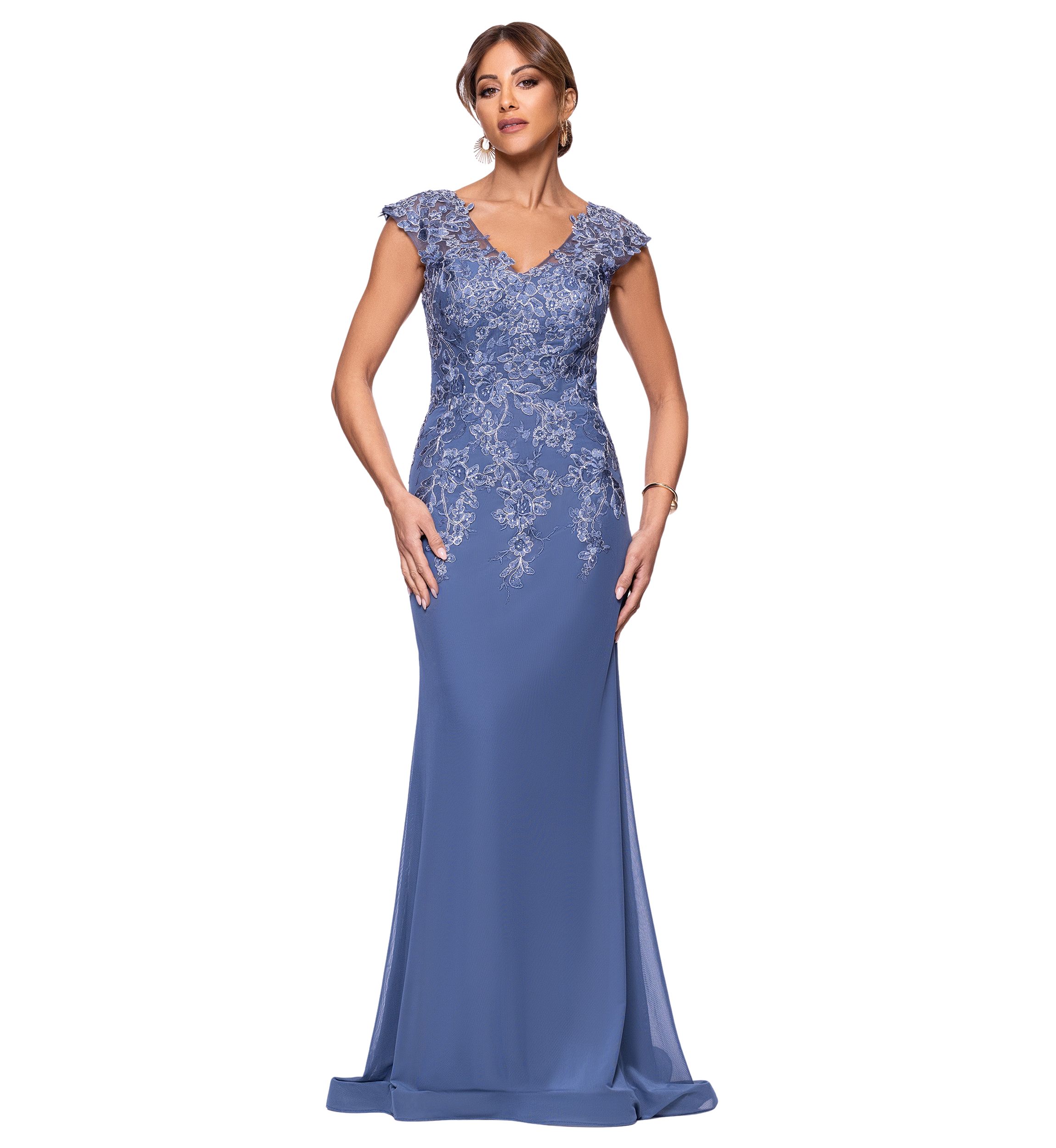 Womens V-Neck Embellished Gown