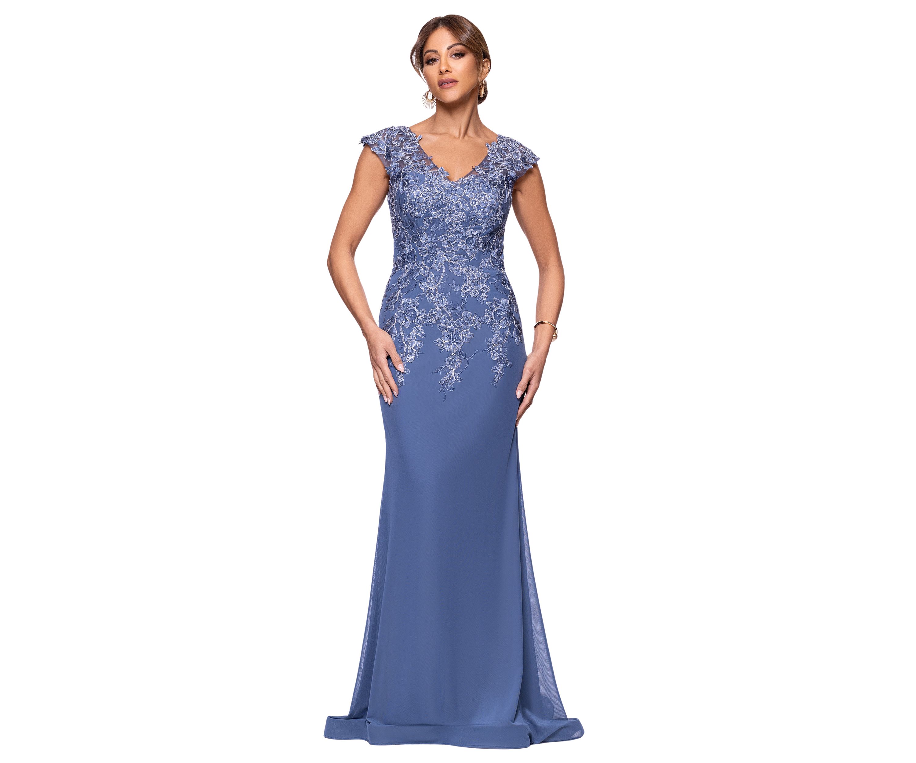 Womens V-Neck Embellished Gown