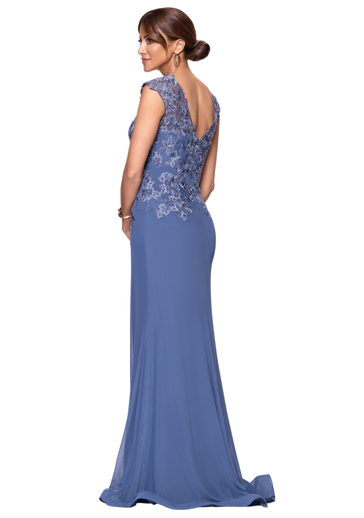 Womens V-Neck Embellished Gown