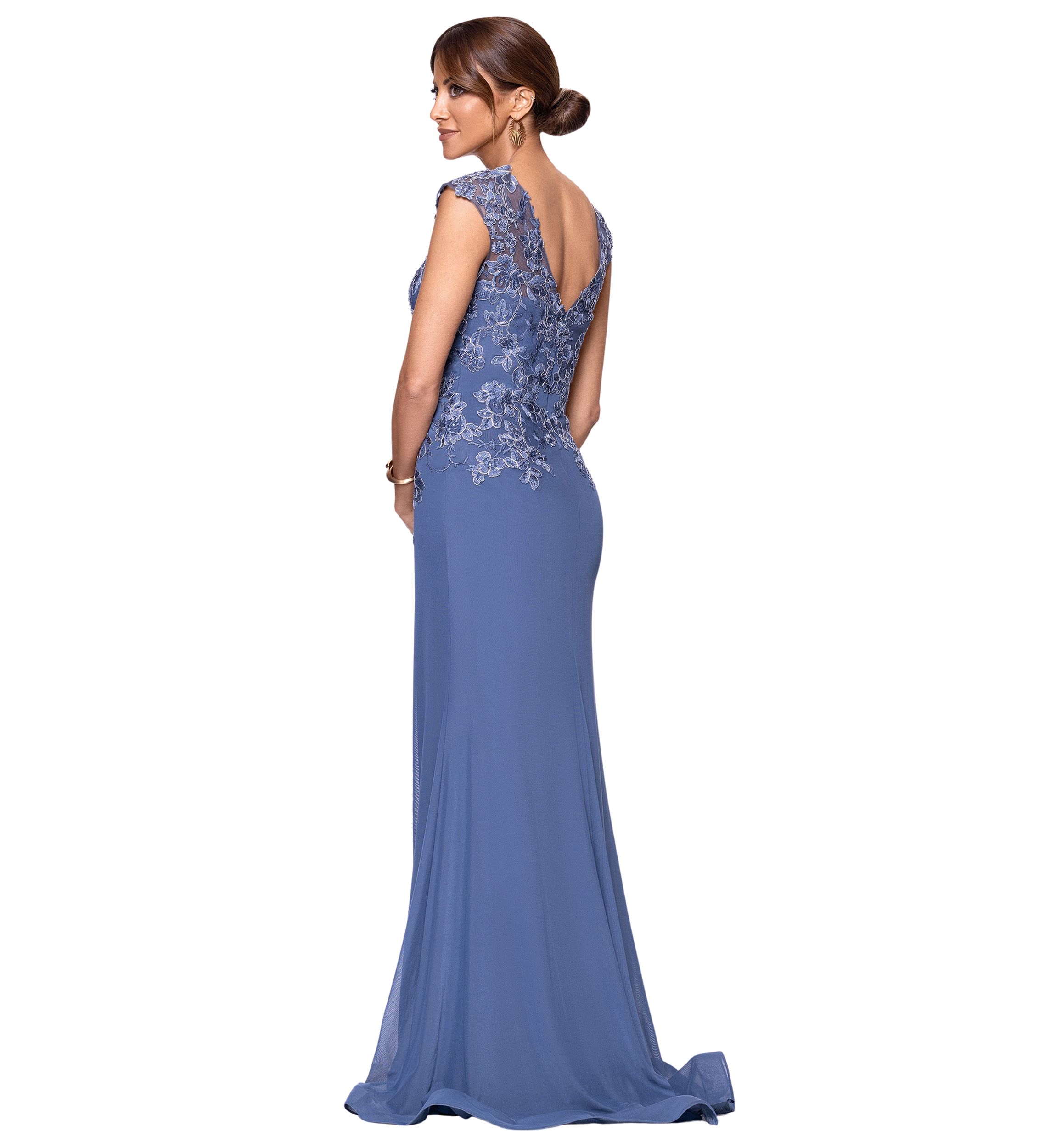 Womens V-Neck Embellished Gown