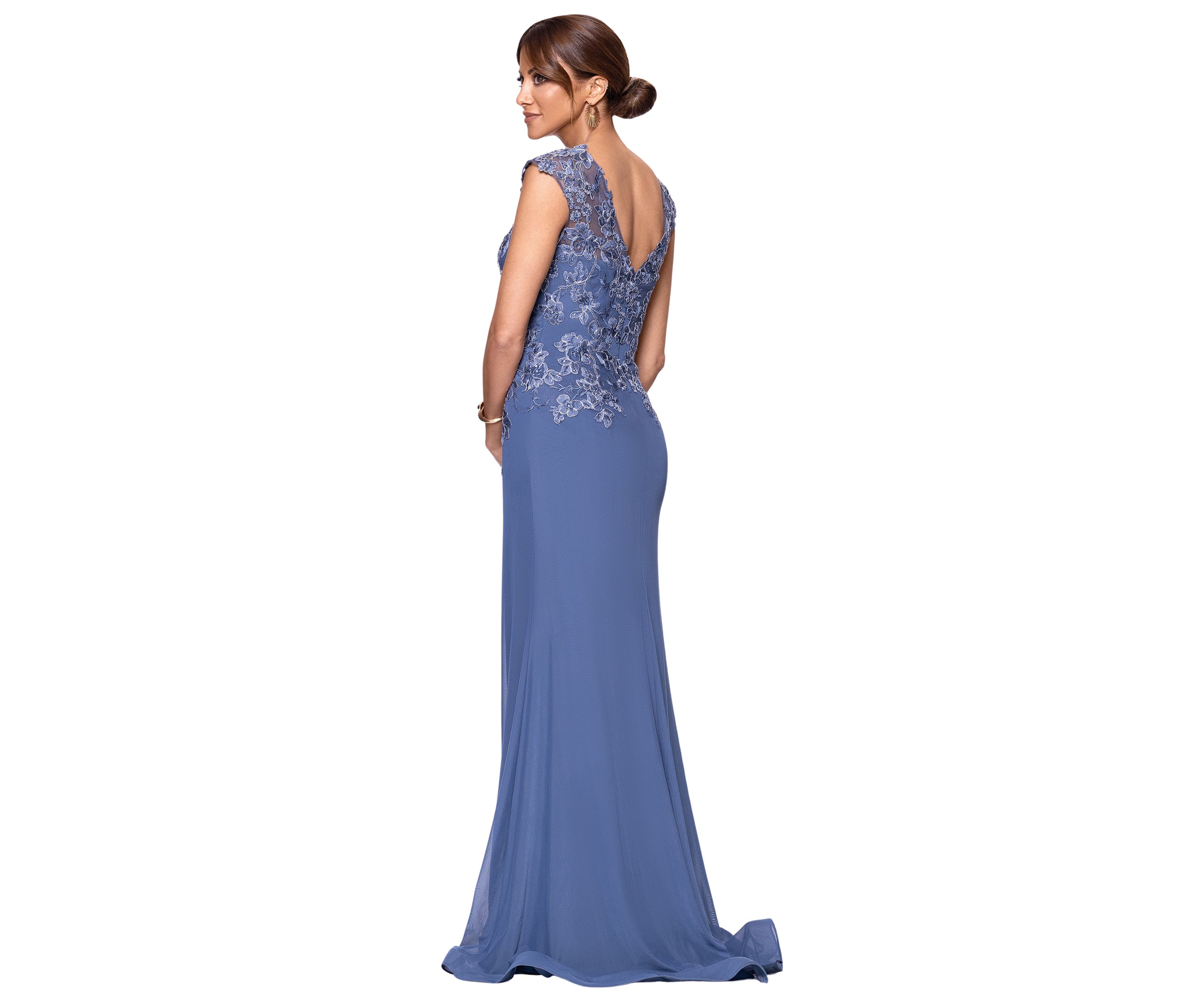 Womens V-Neck Embellished Gown