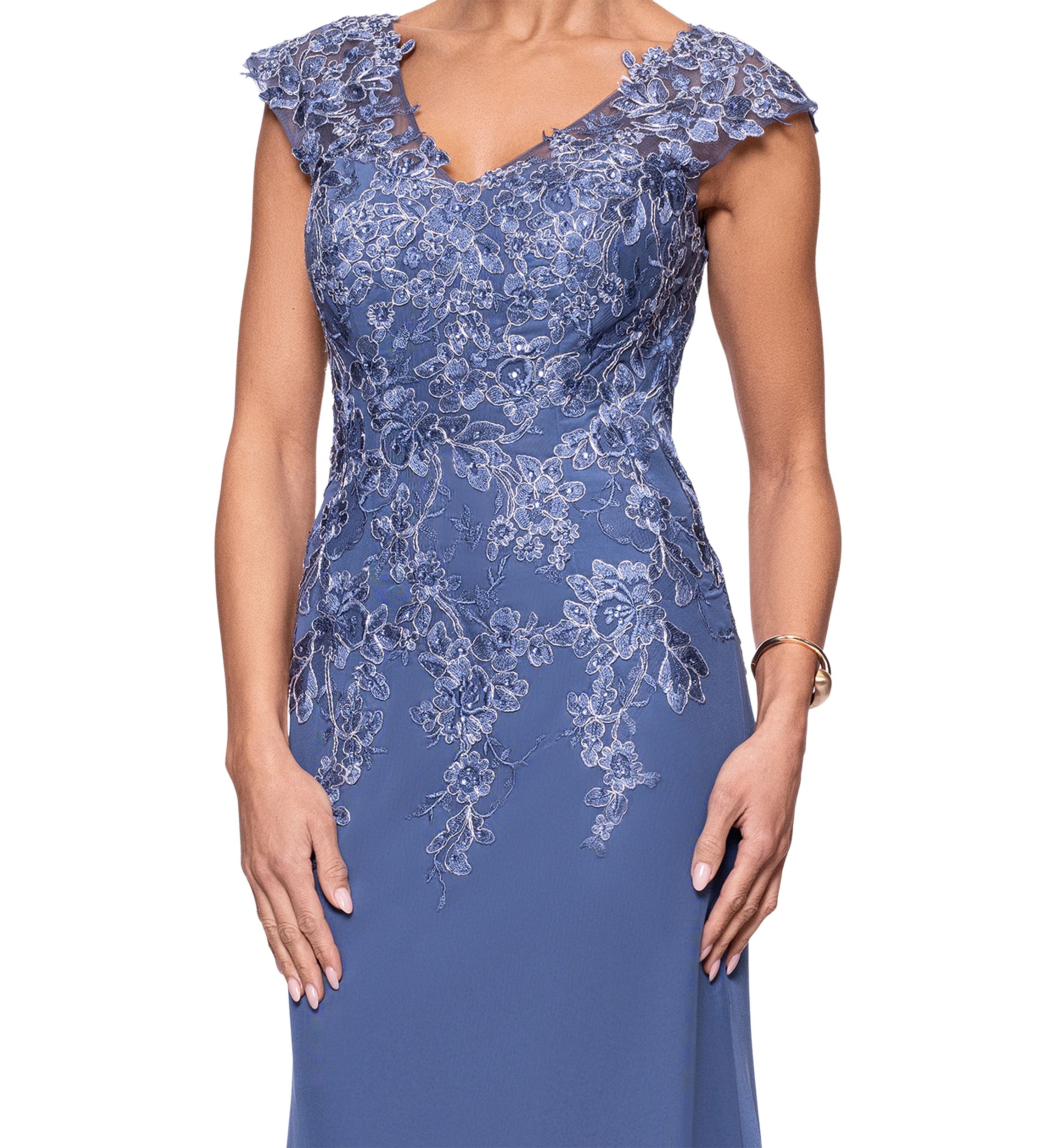 Womens V-Neck Embellished Gown