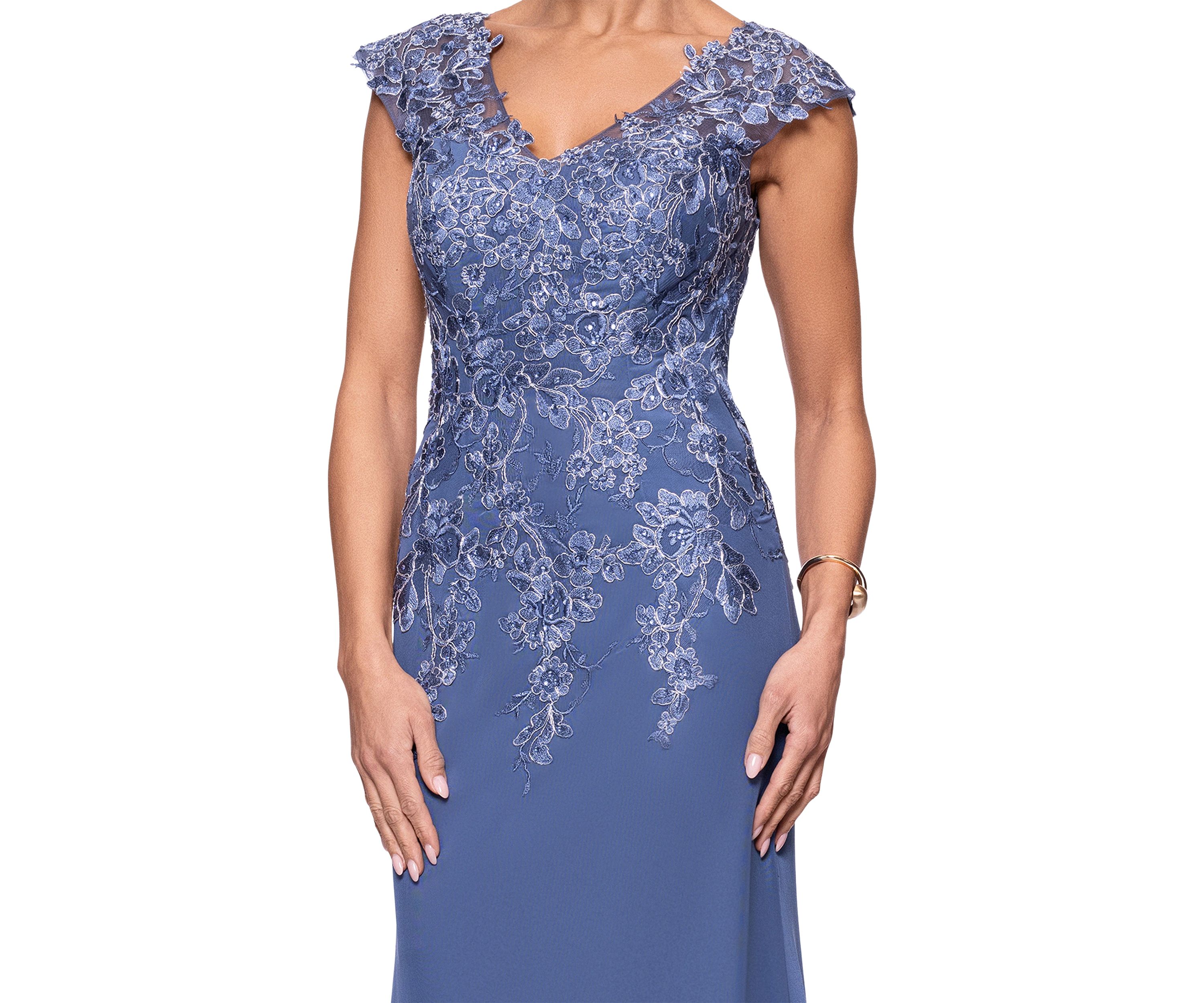 Womens V-Neck Embellished Gown