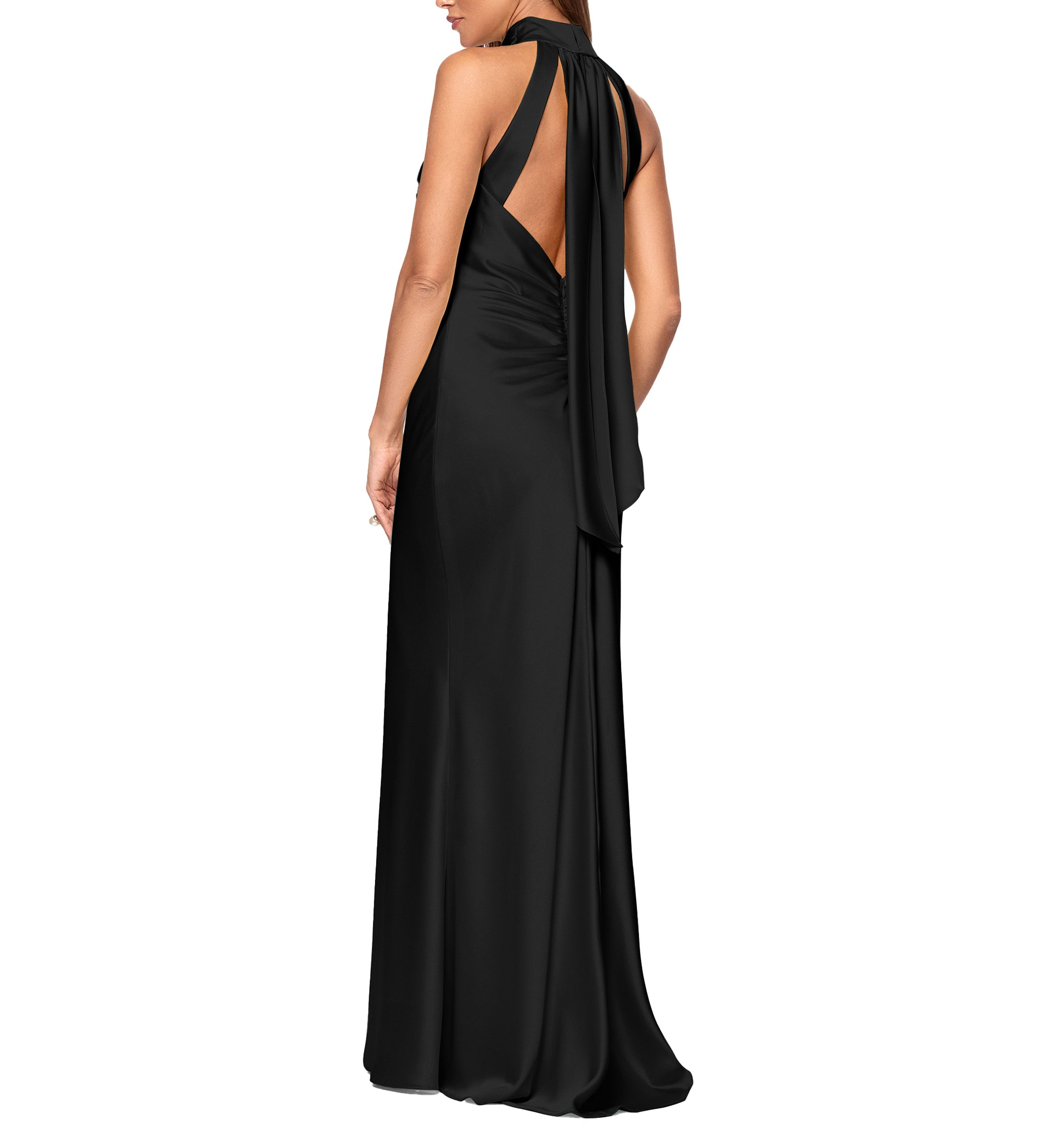 Womens Satin Tie Neck Gown