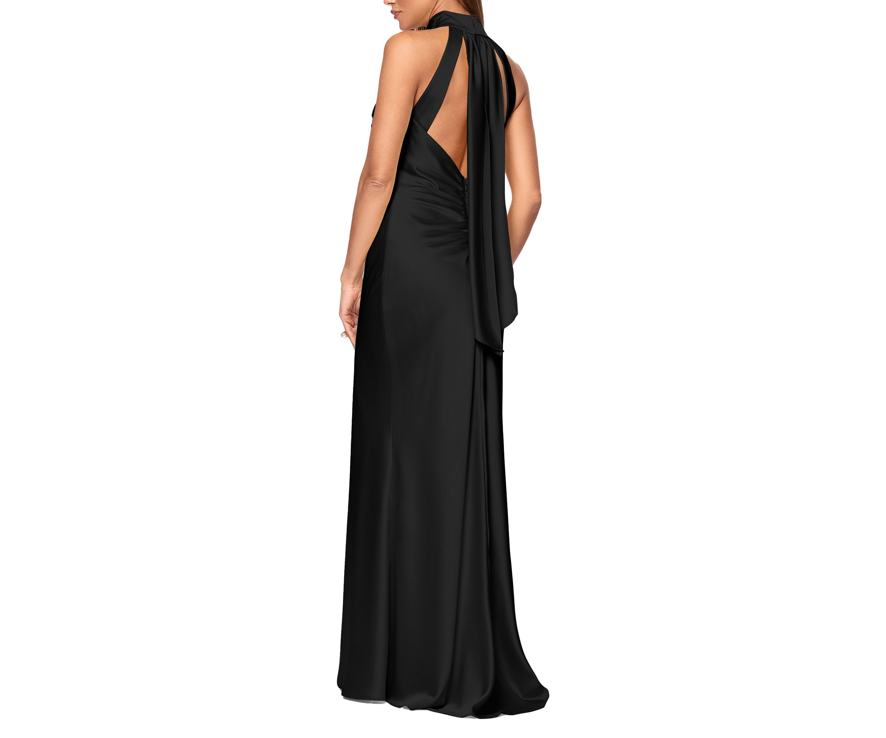 Womens Satin Tie Neck Gown