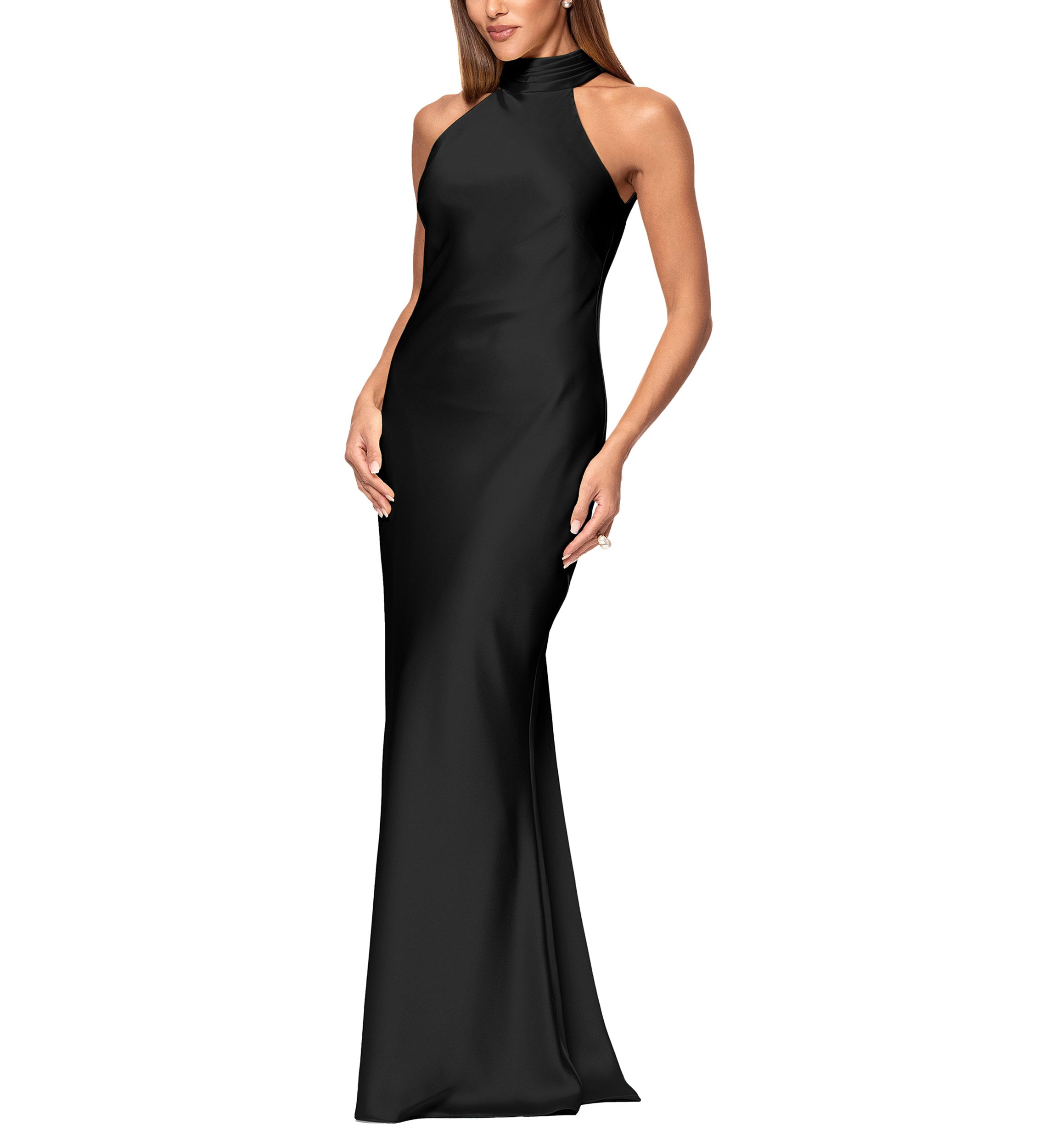 Womens Satin Tie Neck Gown