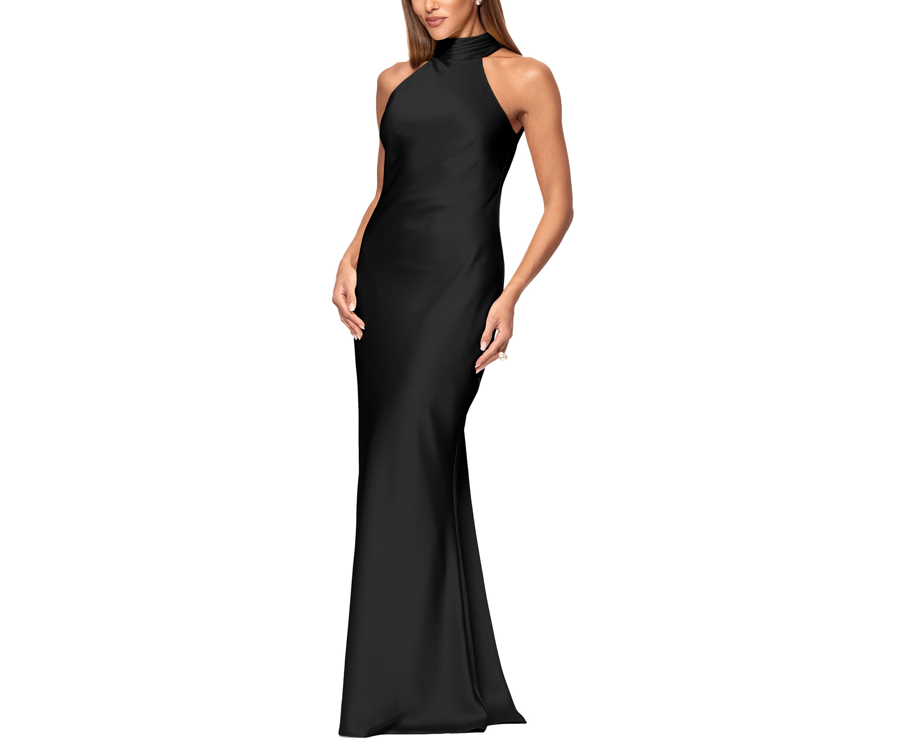 Womens Satin Tie Neck Gown