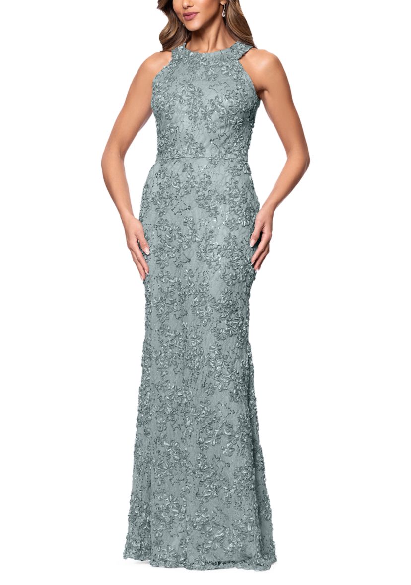 Xscape Women's Halter Neck Soutache Lace Gown | Belk