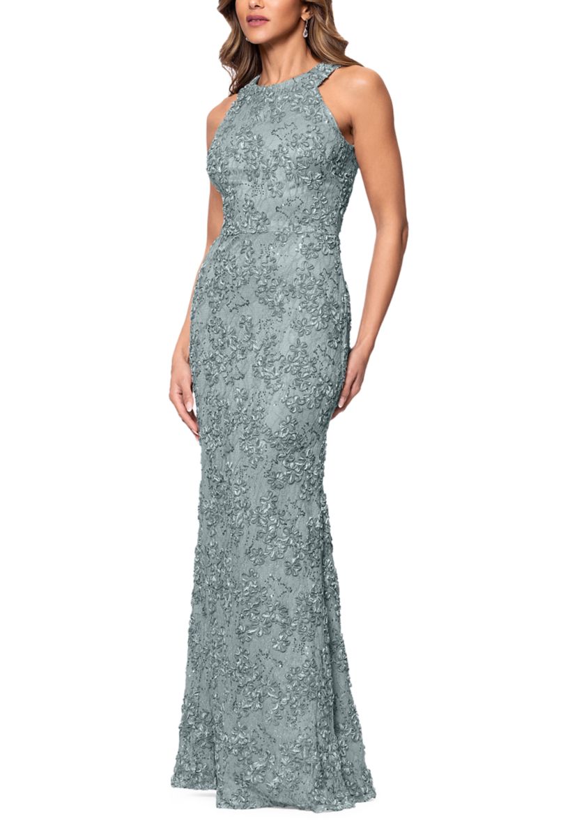 xscape lace soutache dress Xscape Women's Halter Neck Soutache Lace Gown