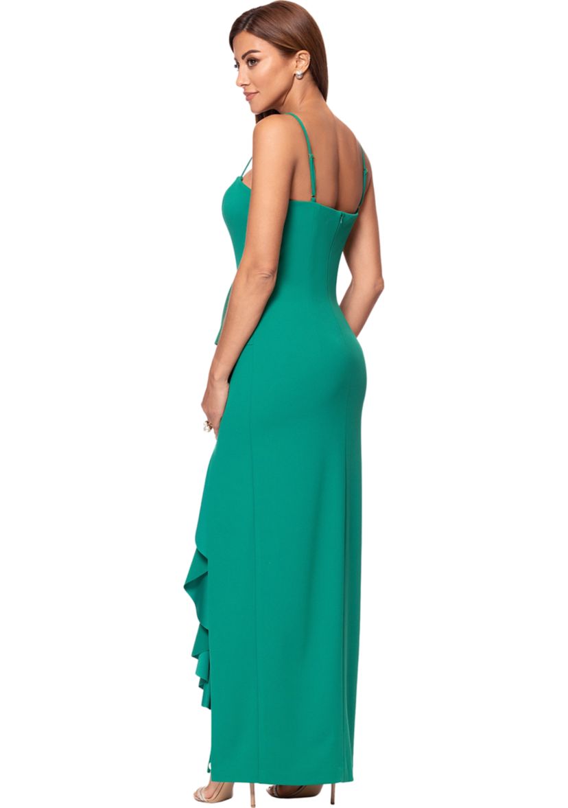 Womens Sleeveless Square Neck Ruffled Gown 