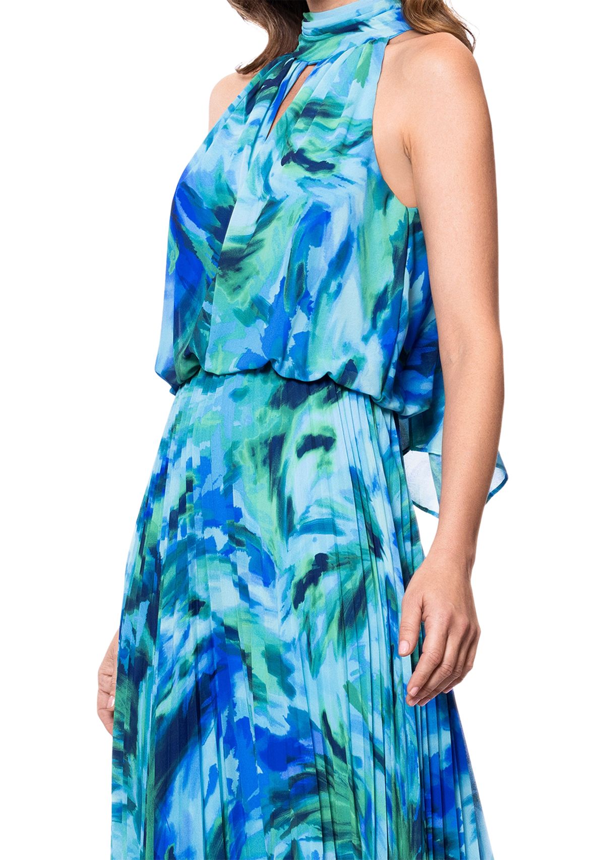 Womens Halter Neck Floral Printed Chiffon Gown