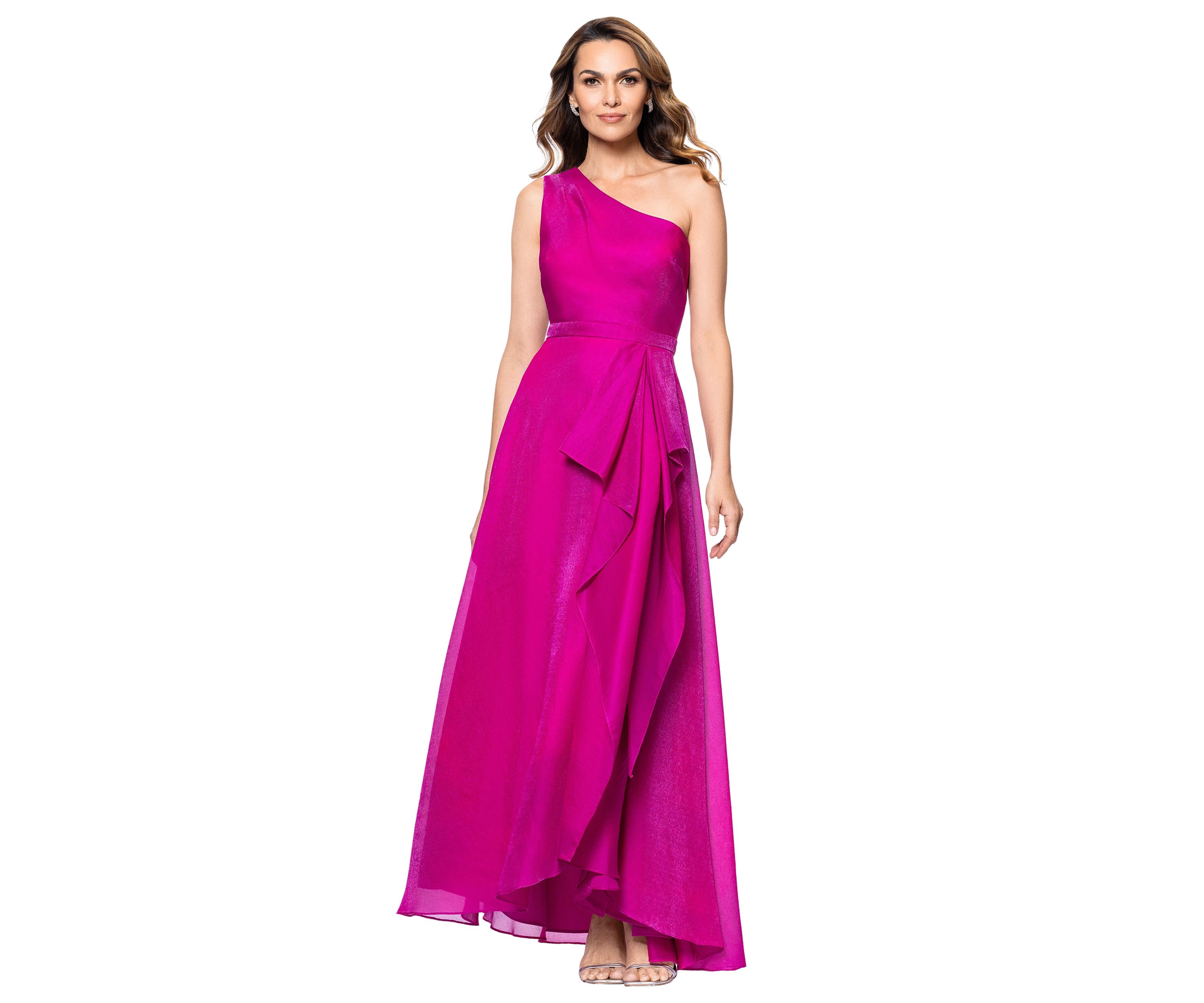 Womens Asymmetrical Ruffle Gown