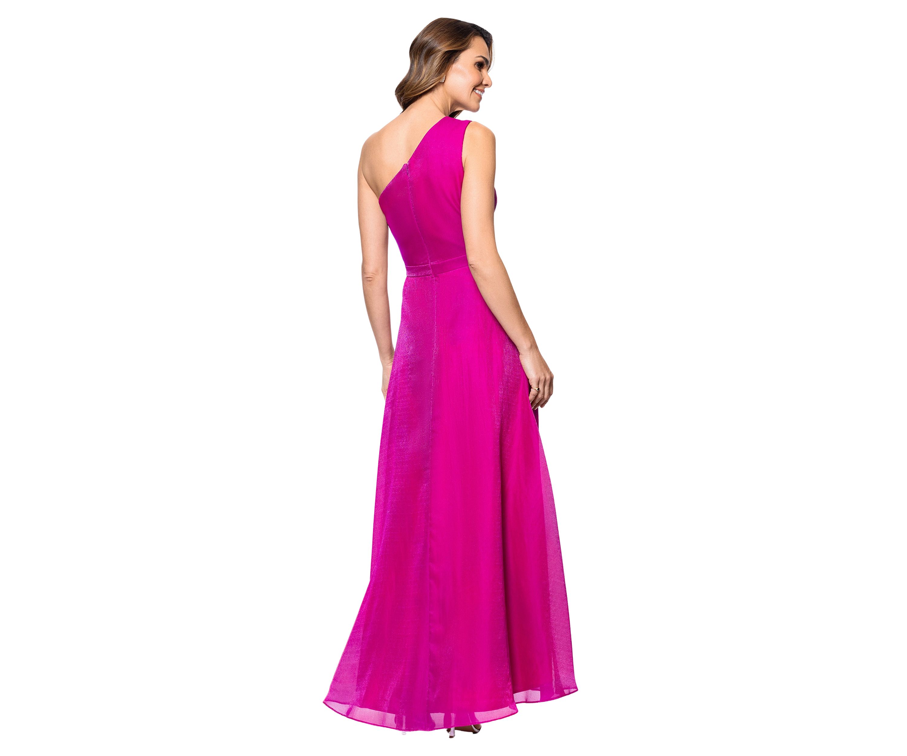 Womens Asymmetrical Ruffle Gown