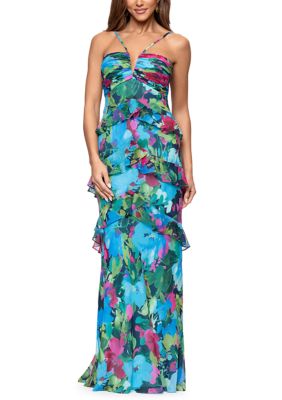 Xscape Women's Halter Printed Ruffle Gown, 10