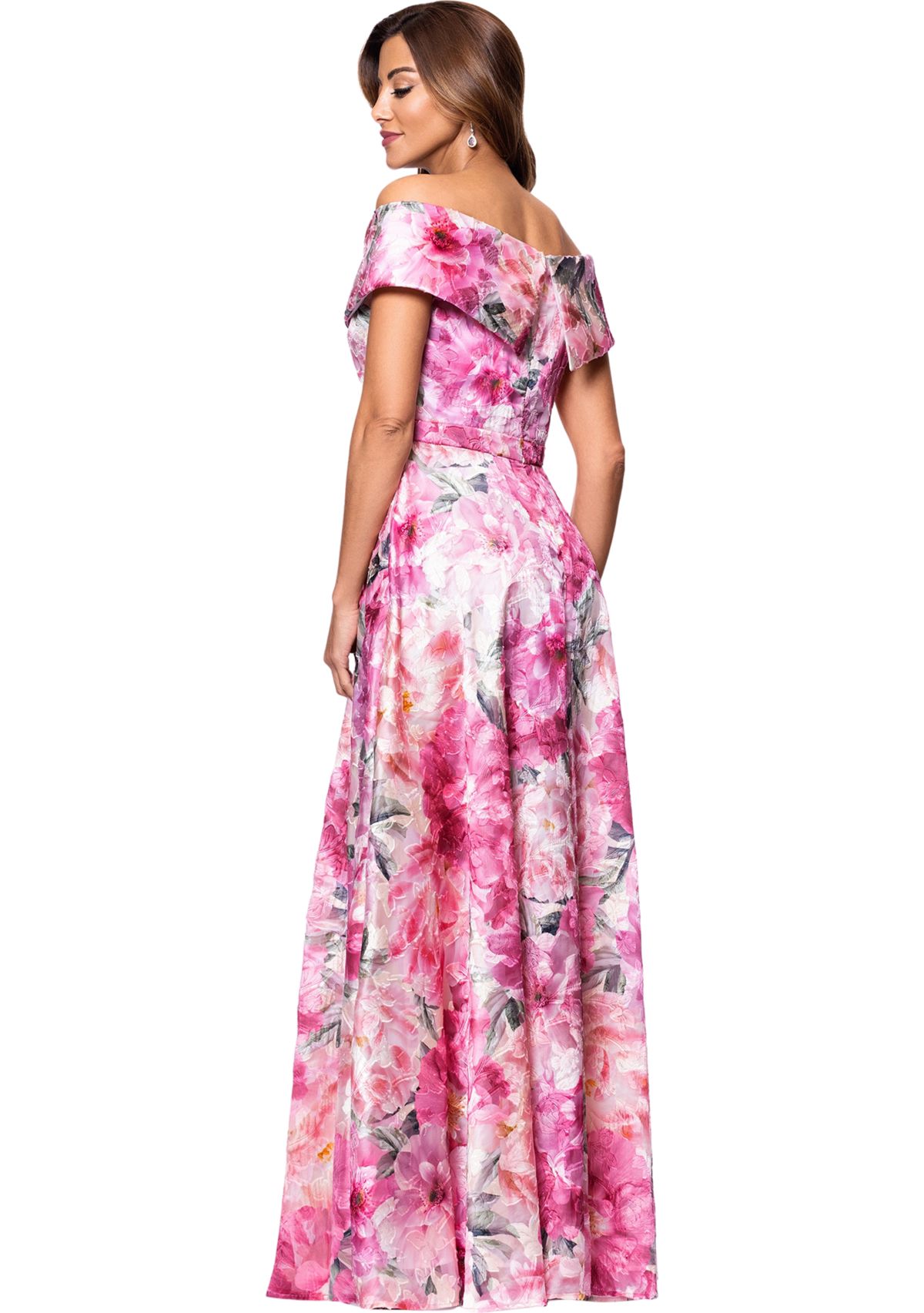 Womens Sleeveless Off the Shoulder Floral Print Gown 