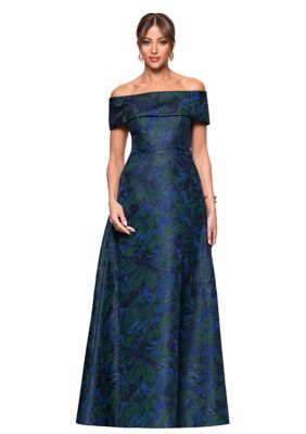 Xscape Women's Sleeveless Off the Shoulder Printed Ballgown, 6
