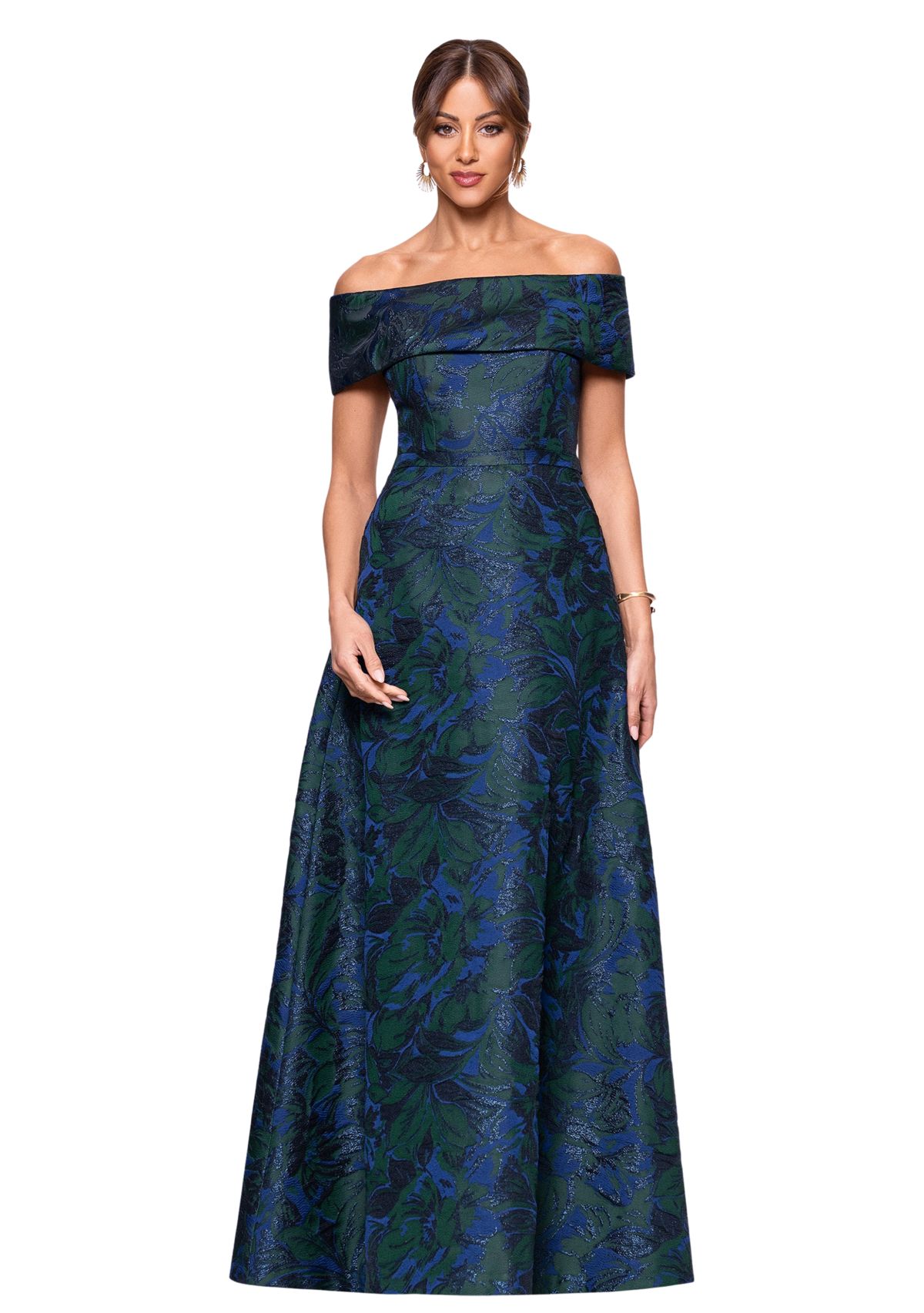 Womens Sleeveless Off the Shoulder Printed Ballgown