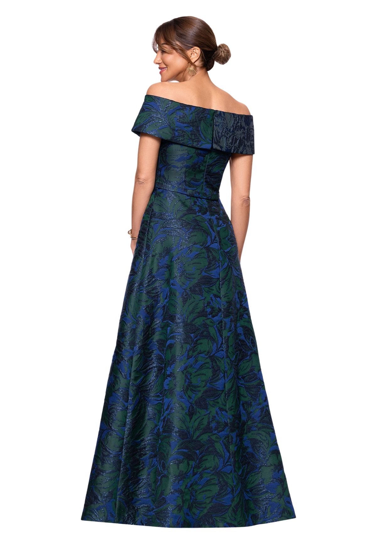Womens Sleeveless Off the Shoulder Printed Ballgown