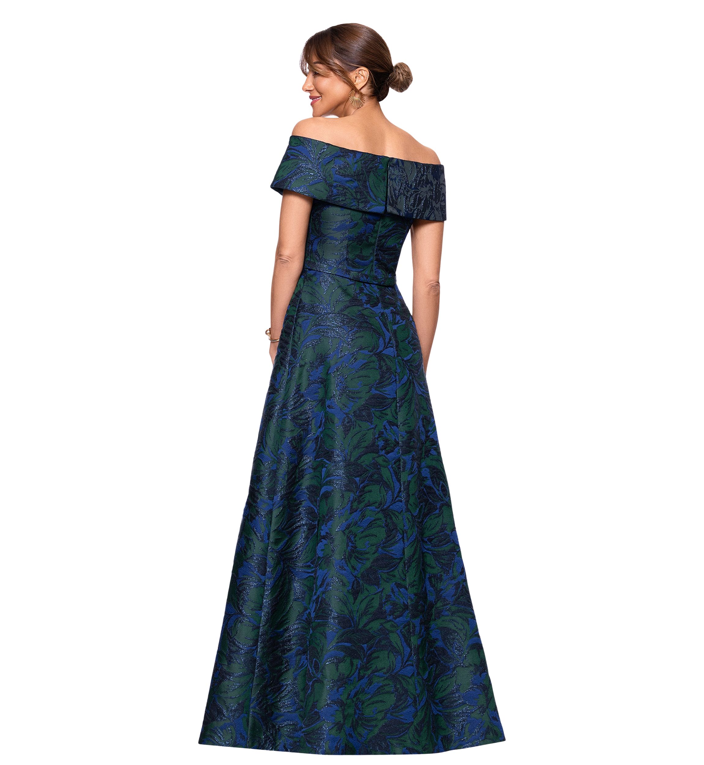 Womens Sleeveless Off the Shoulder Printed Ballgown