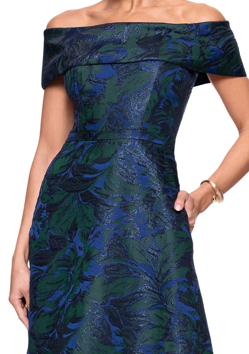Womens Sleeveless Off the Shoulder Printed Ballgown