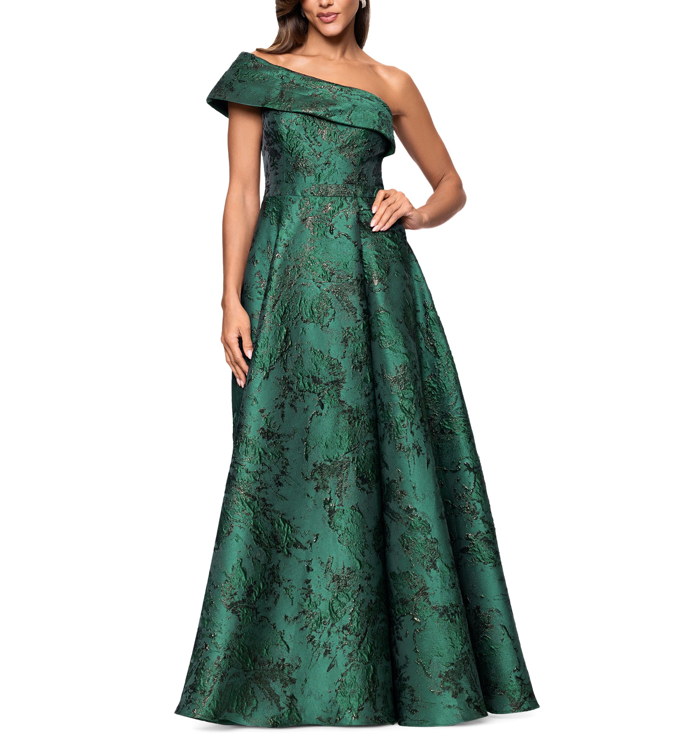 Womens Sleeveless Printed One Shoulder Gown