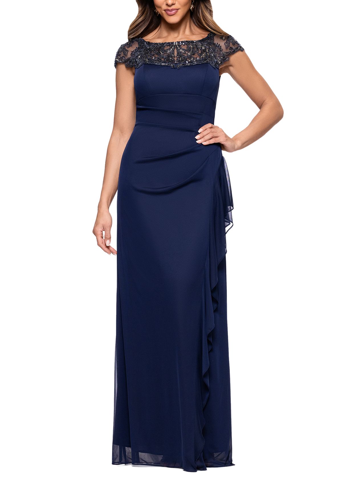 Womens Crew Neck Chiffon Gown