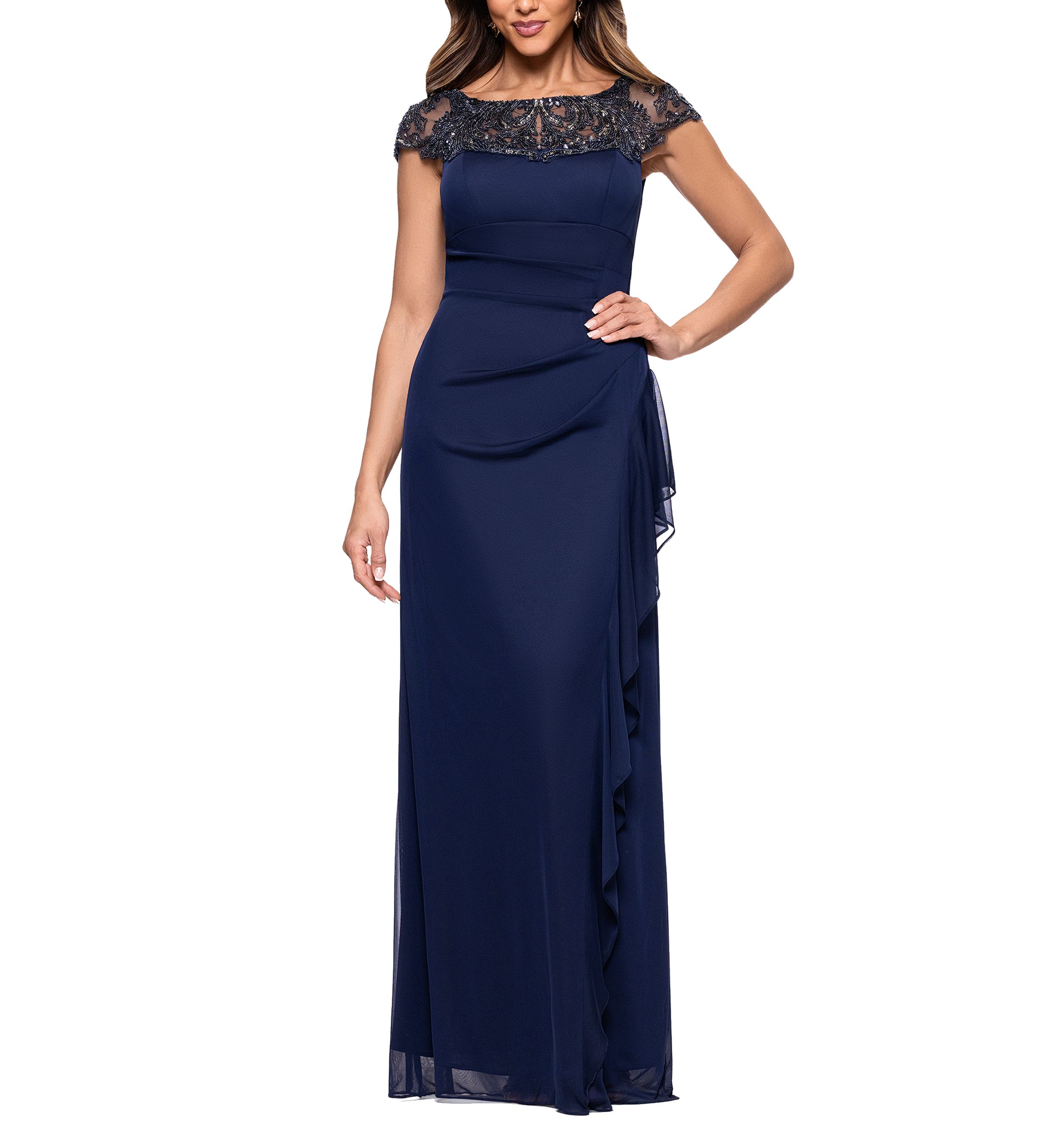 Womens Crew Neck Chiffon Gown