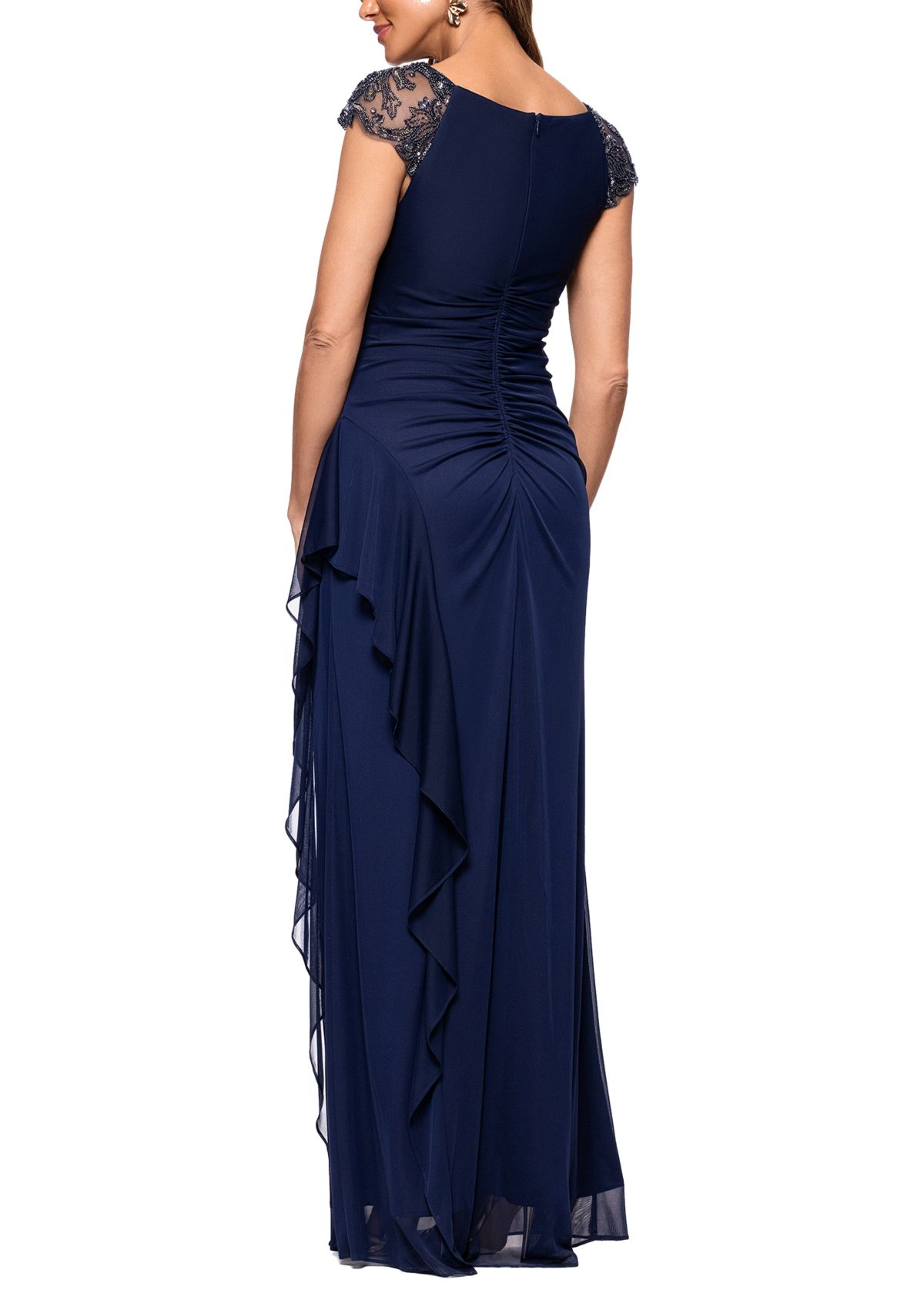 Womens Crew Neck Chiffon Gown