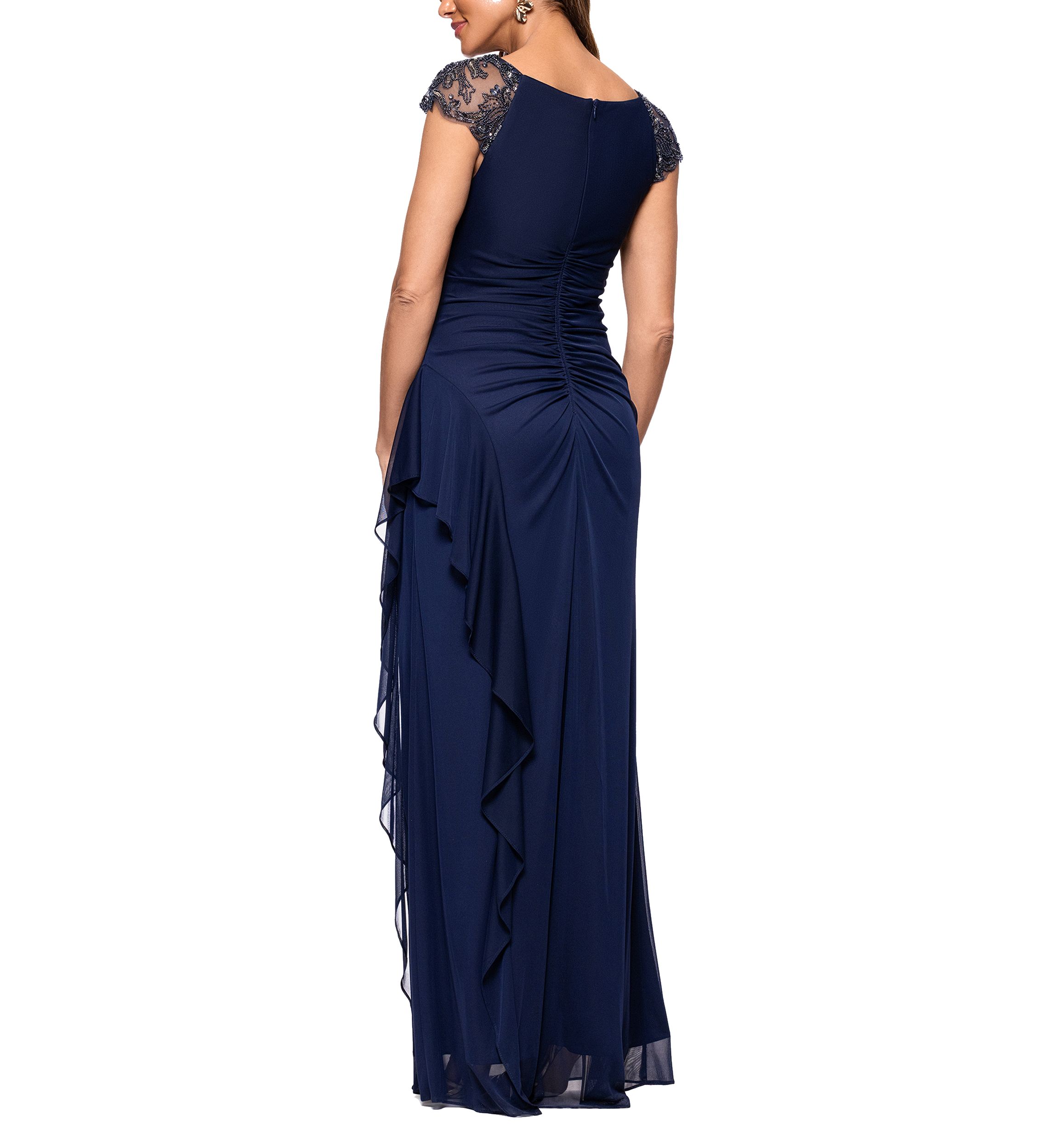 Womens Crew Neck Chiffon Gown