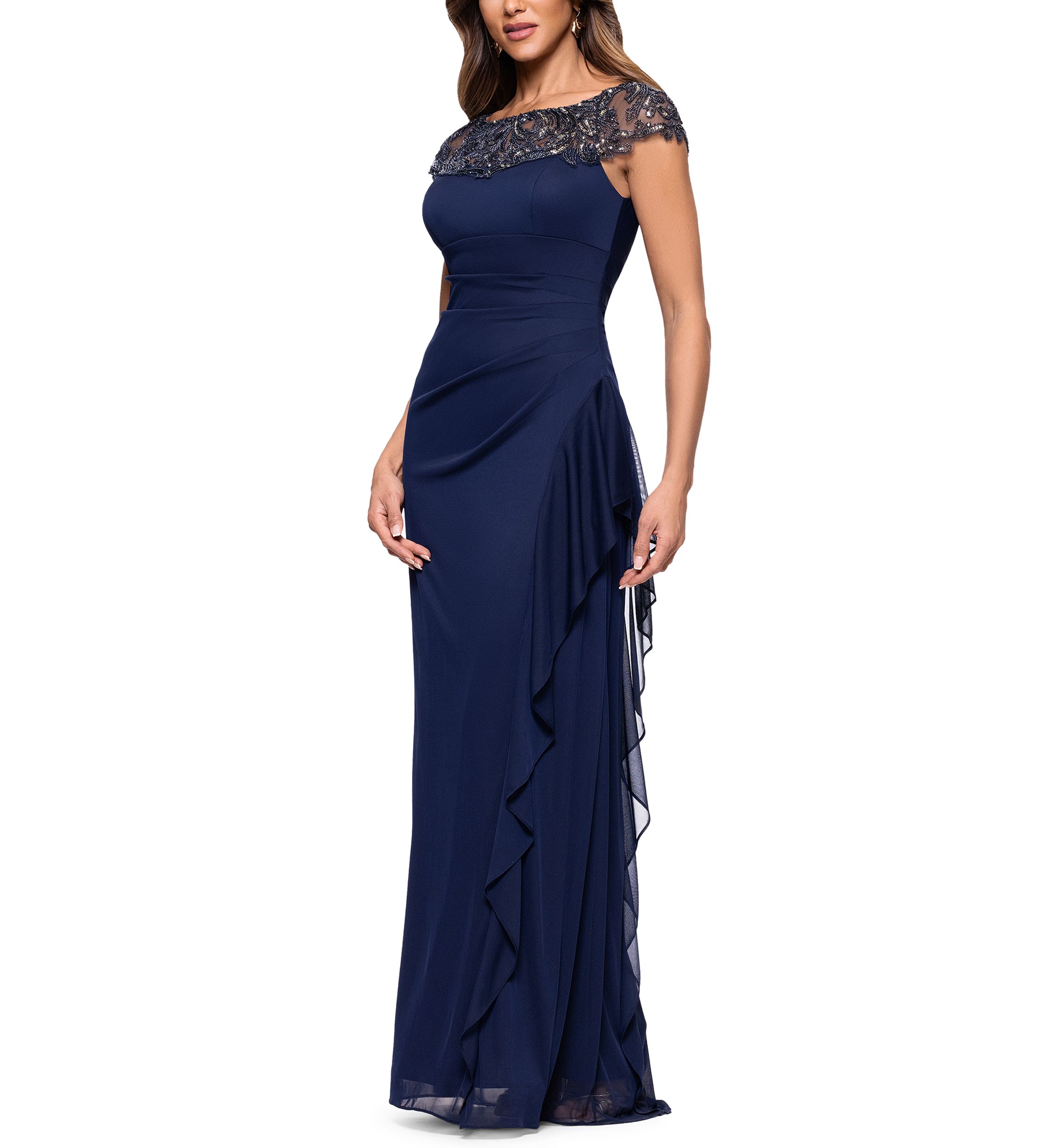 Womens Crew Neck Chiffon Gown