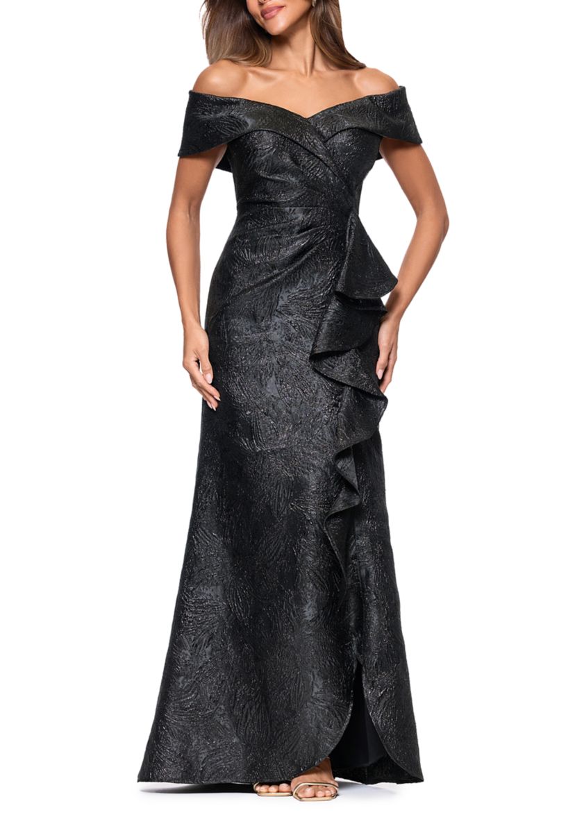 Womens Brocade A-Line Off the Shoulder Gown