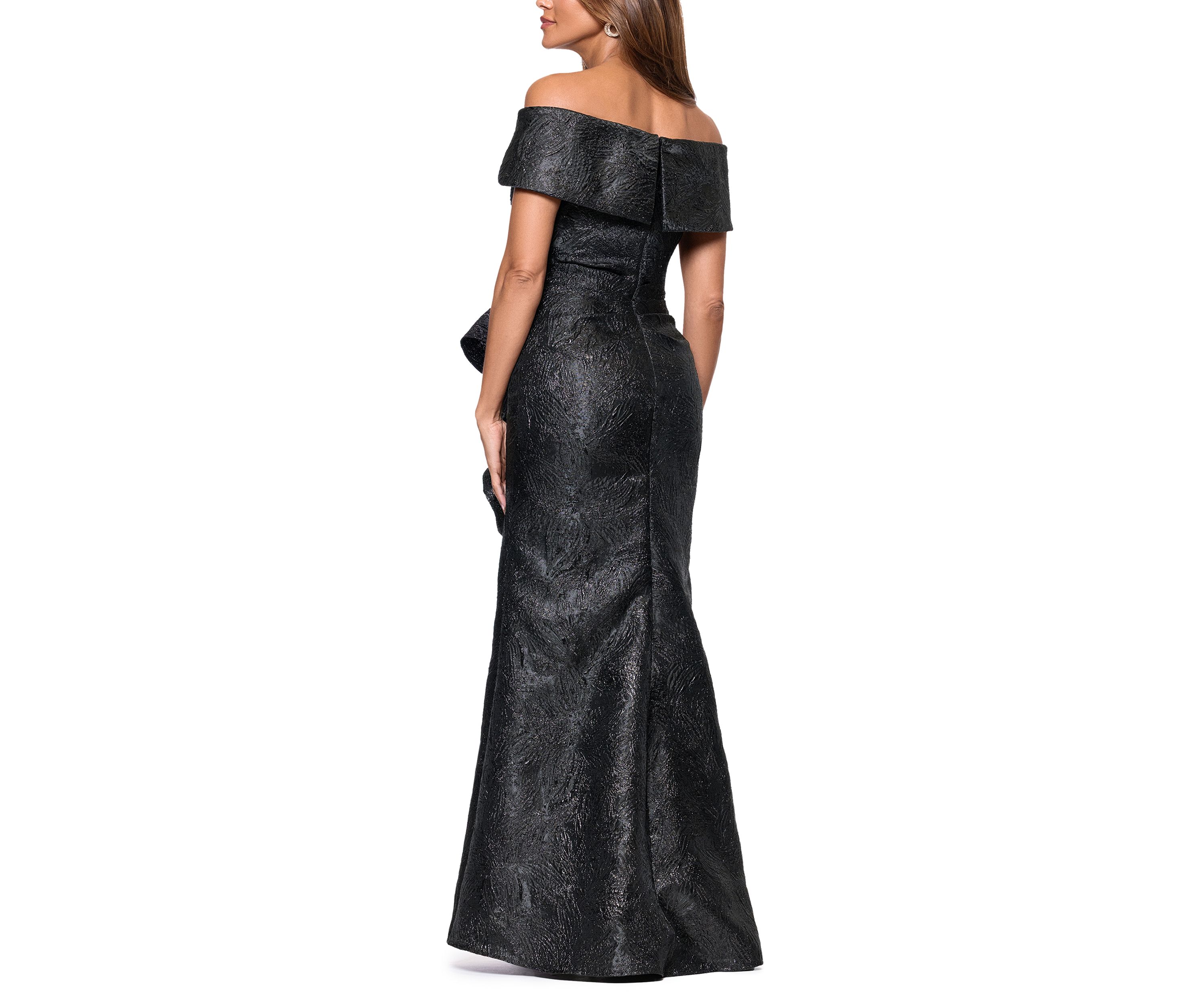 Womens Brocade A-Line Off the Shoulder Gown