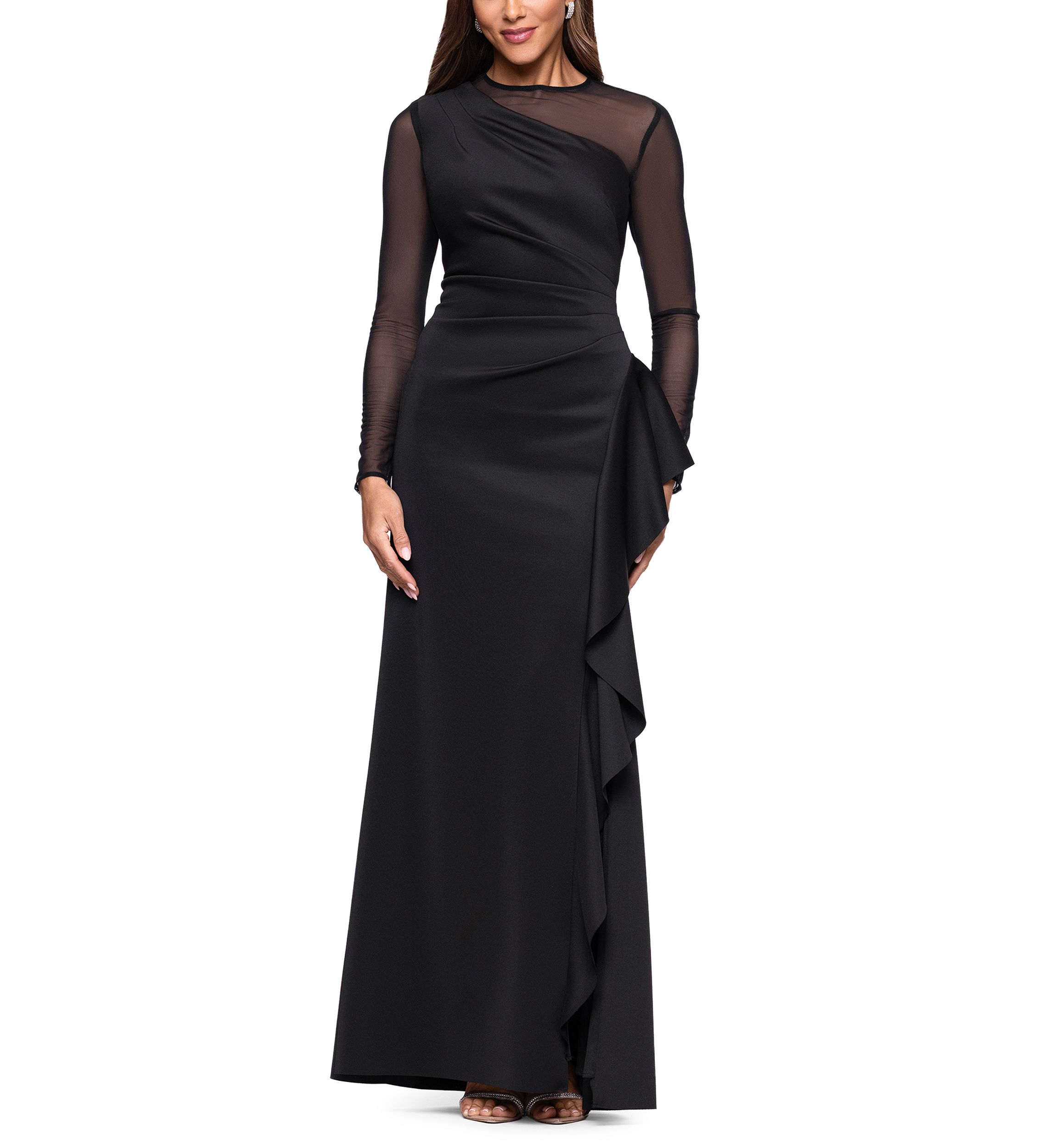 formal black plus size dresses Pretty Ruffles Long Zipper Back V-neck Prom Dress Size:4XS_00-0 Made with love by 90's dress pattern Elegant Taffeta Yarn Applique
