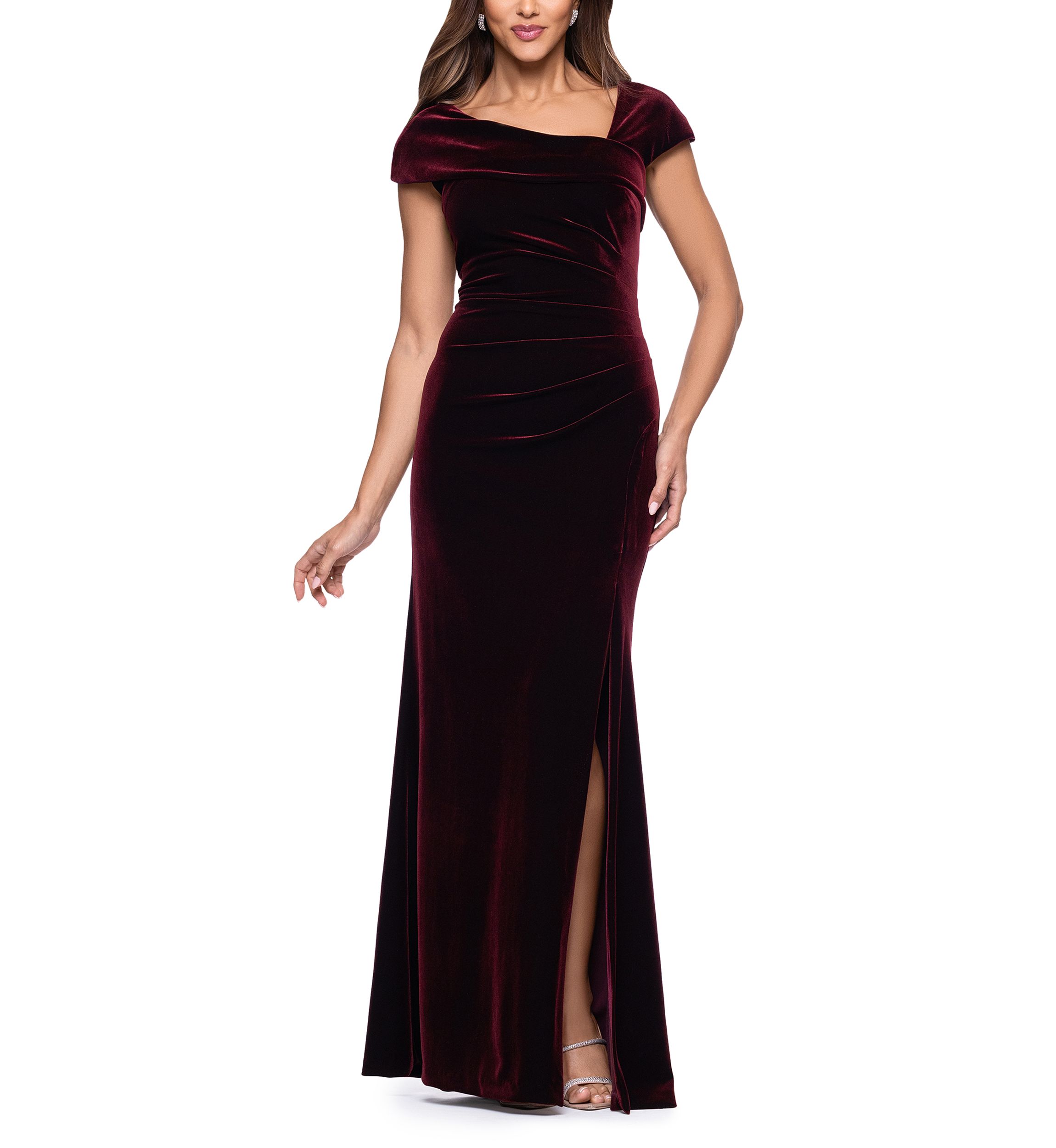 Womens Asymmetrical Velvet A-Line Gown
