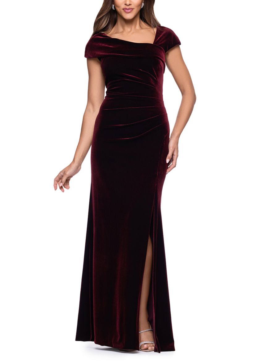 Womens Asymmetrical Velvet A-Line Gown
