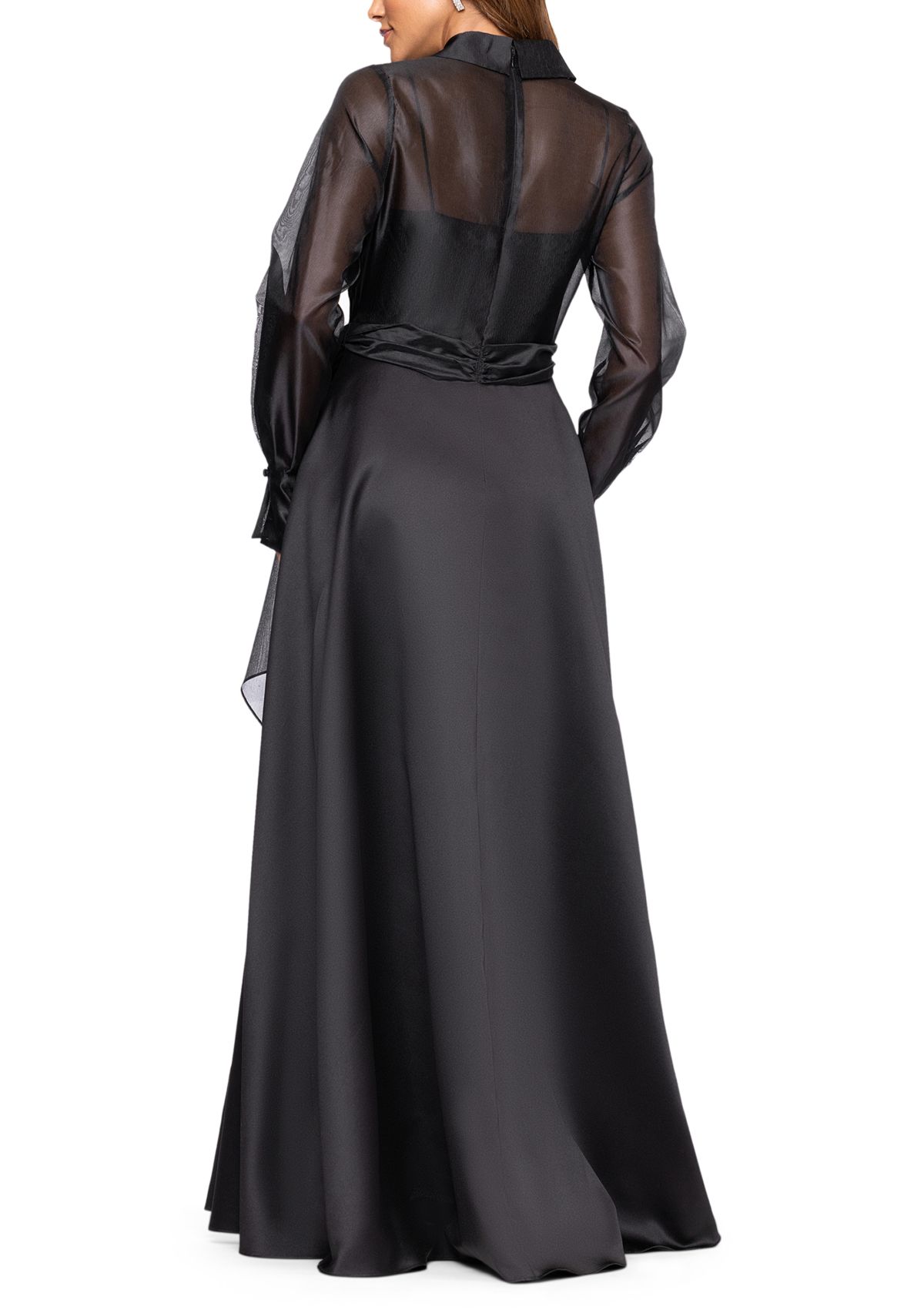 Womens Long Sleeve V-Neck Solig Organza Ballgown