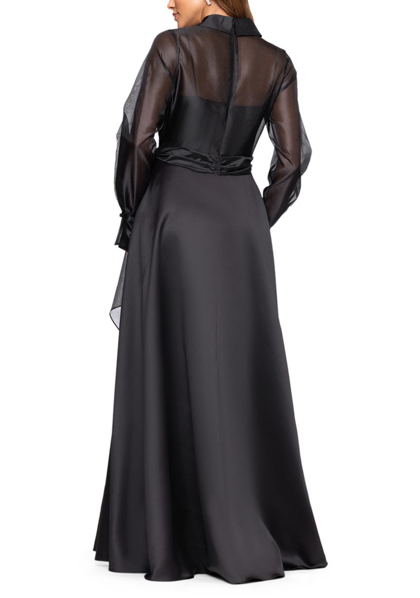 Womens Long Sleeve V-Neck Solig Organza Ballgown