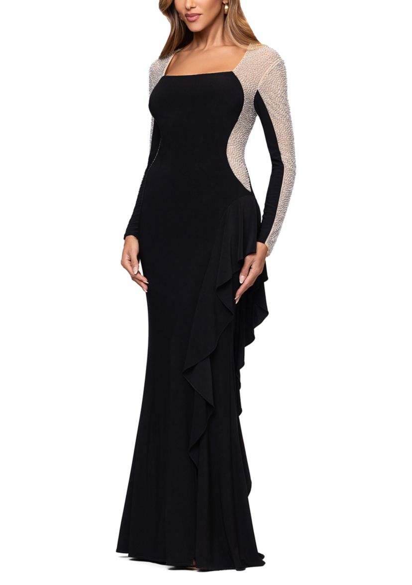 Womens Long Sleeve Square Neck Solid Slim Dress