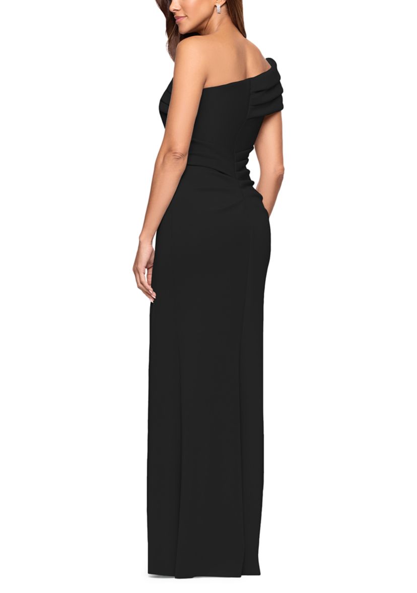 Womens One-Shoulder Solid Scuba Slim Gown 