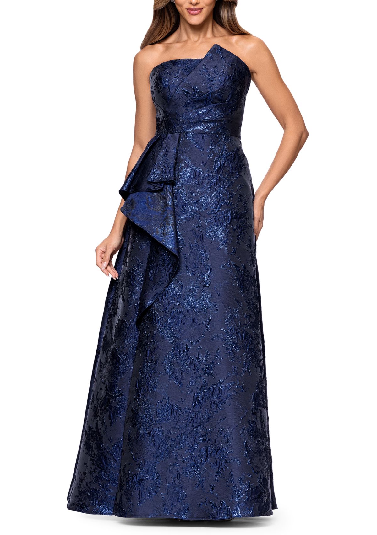 Womens Strapless Brocade Ballgown