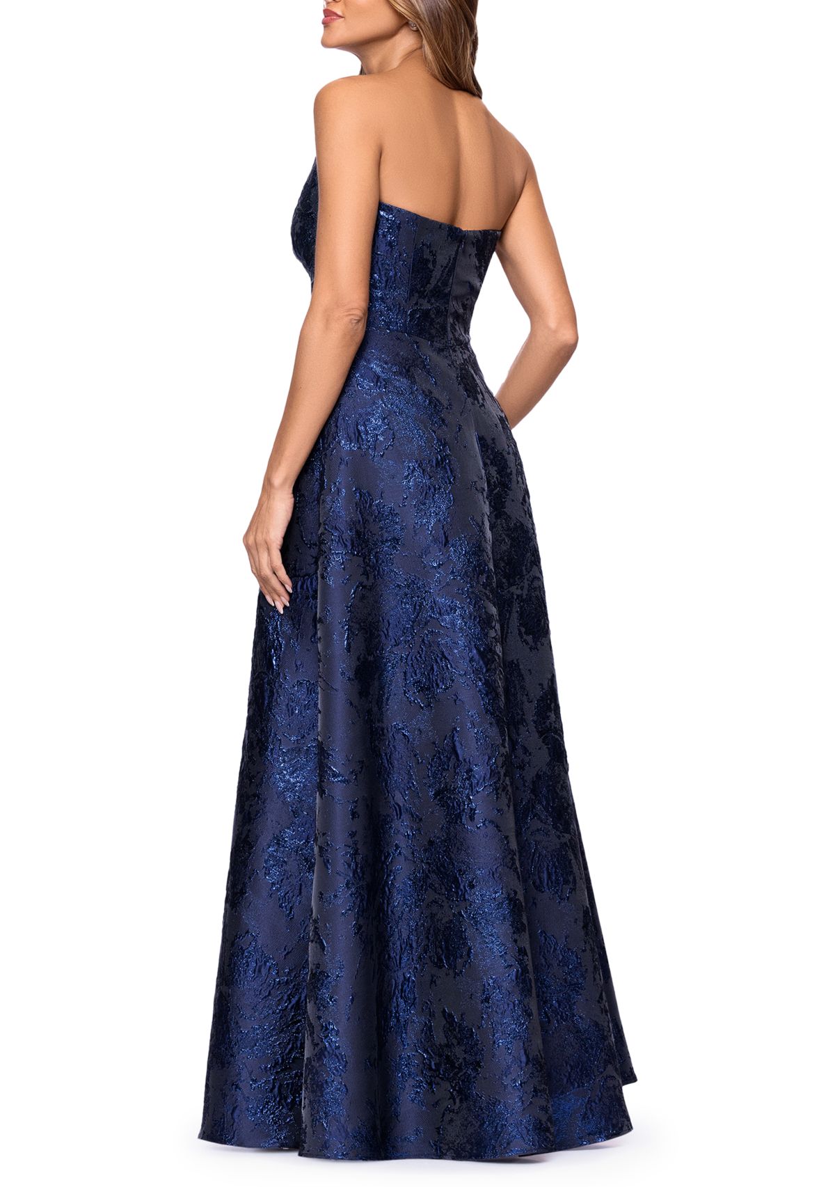 Womens Strapless Brocade Ballgown