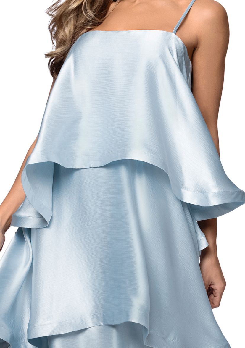 xscape light blue dress XSCAPE Women's Blue Pleated Ruffled Gown Dress  COUTUREPOINT