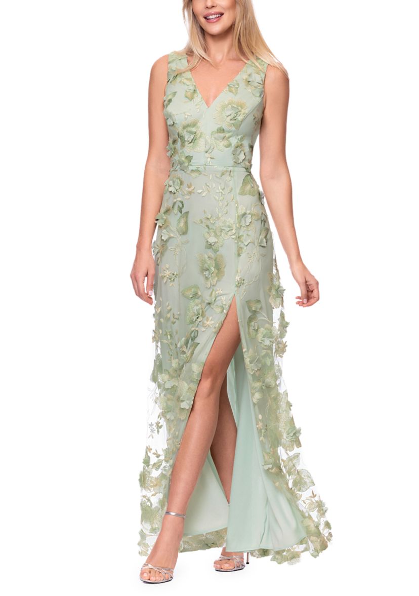 Xscape Women's Sleeveless V-Neck Embroidered Lace Gown | Belk