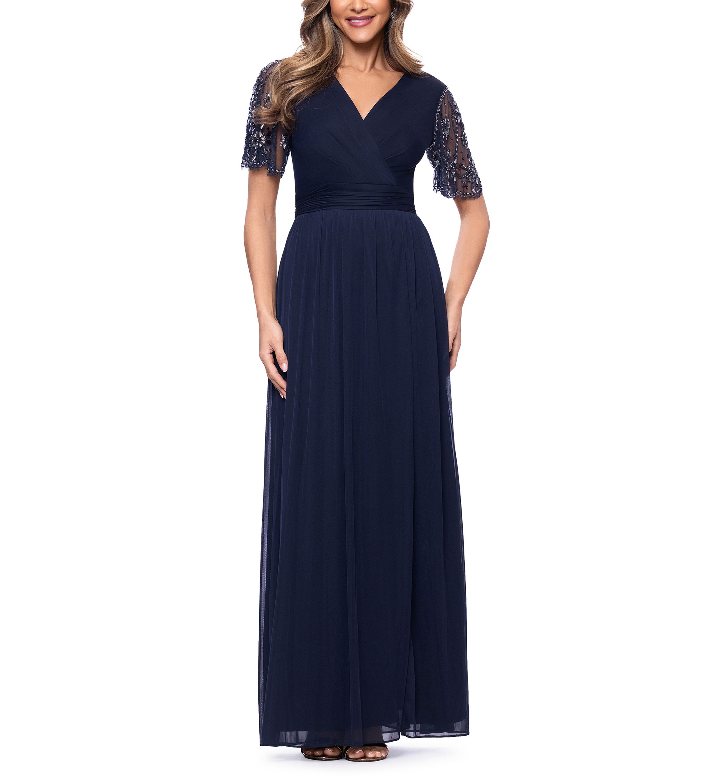 alemais embroidered shirt dress Blue Embroidered V Neck Jersey Draped Gown main image 0