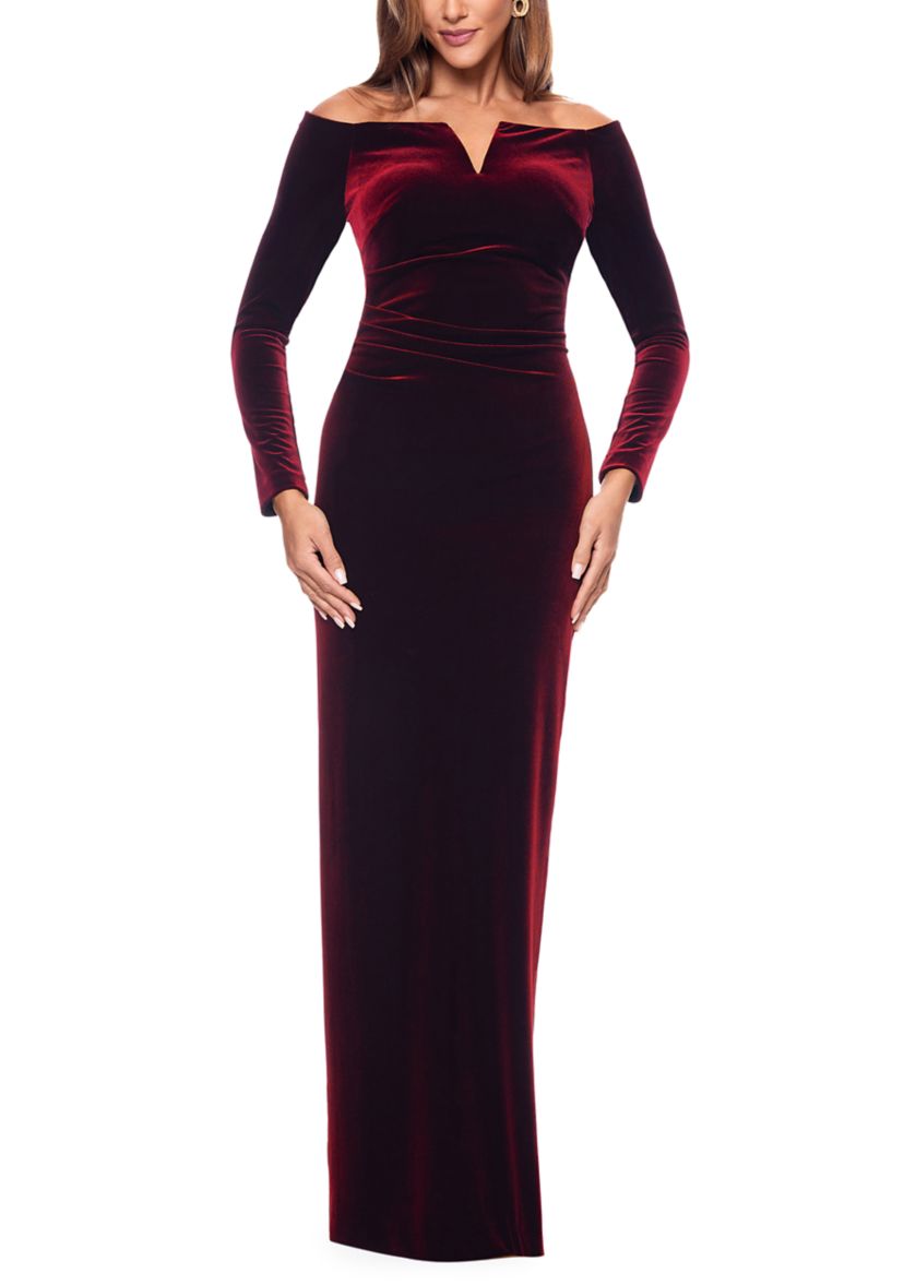 Womens Off the Shoulder Slim Velvet Gown