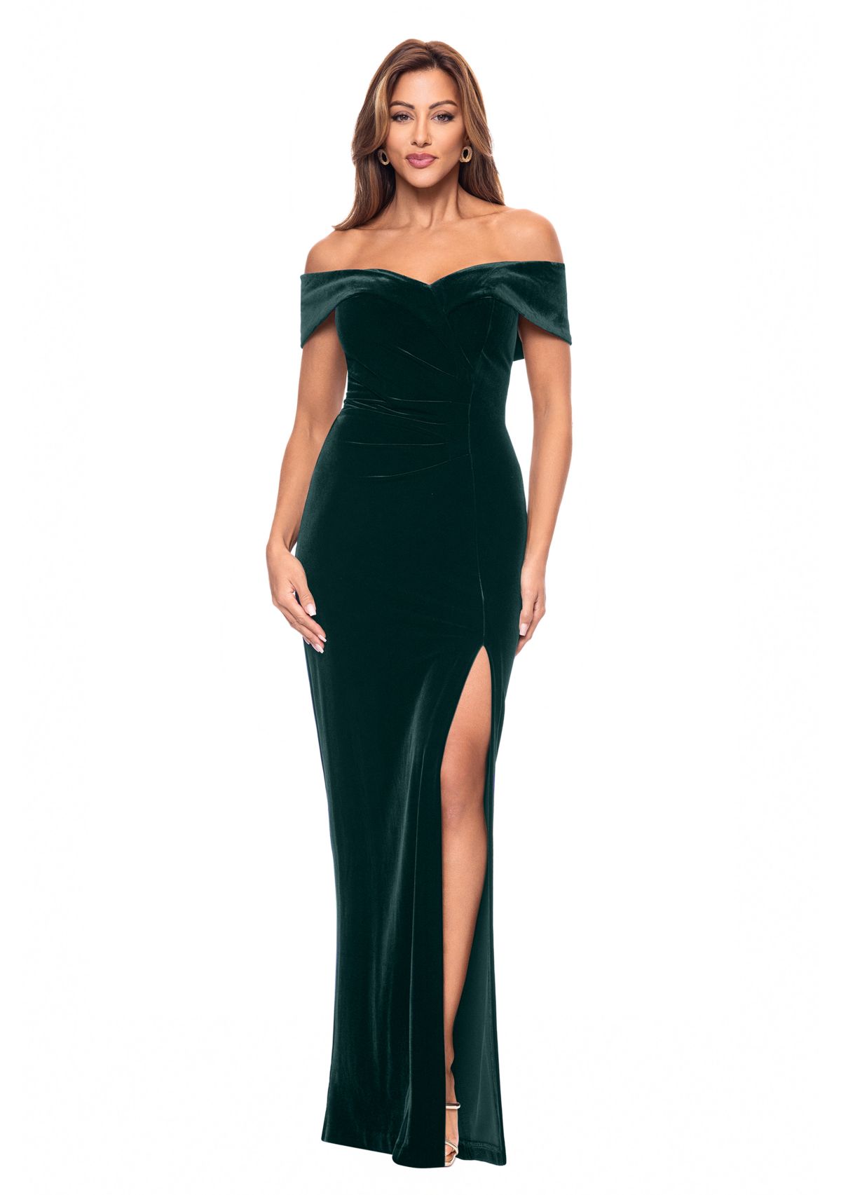 Womens Long Off the Shoulder Velvet Gown
