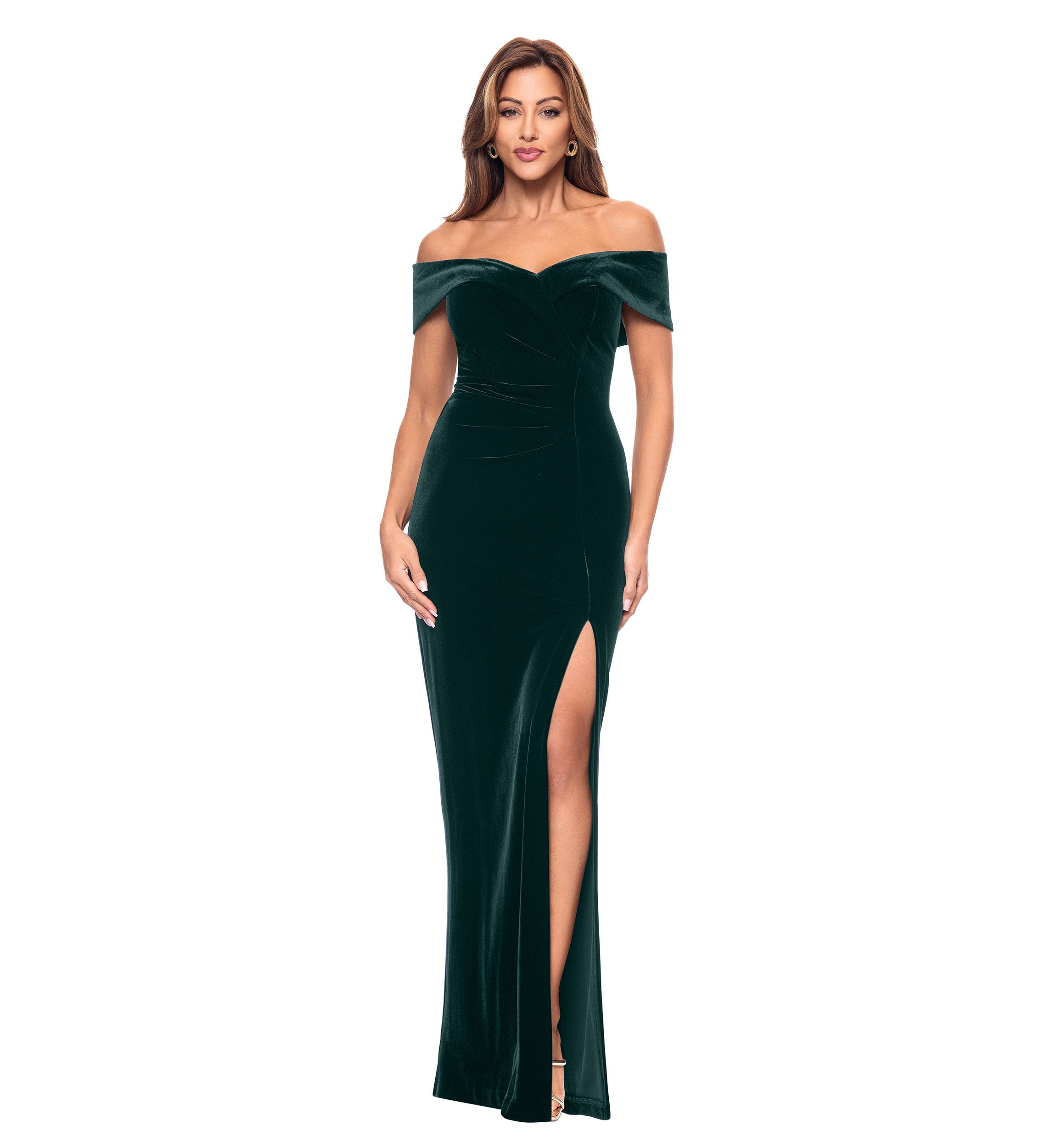 Womens Long Off the Shoulder Velvet Gown