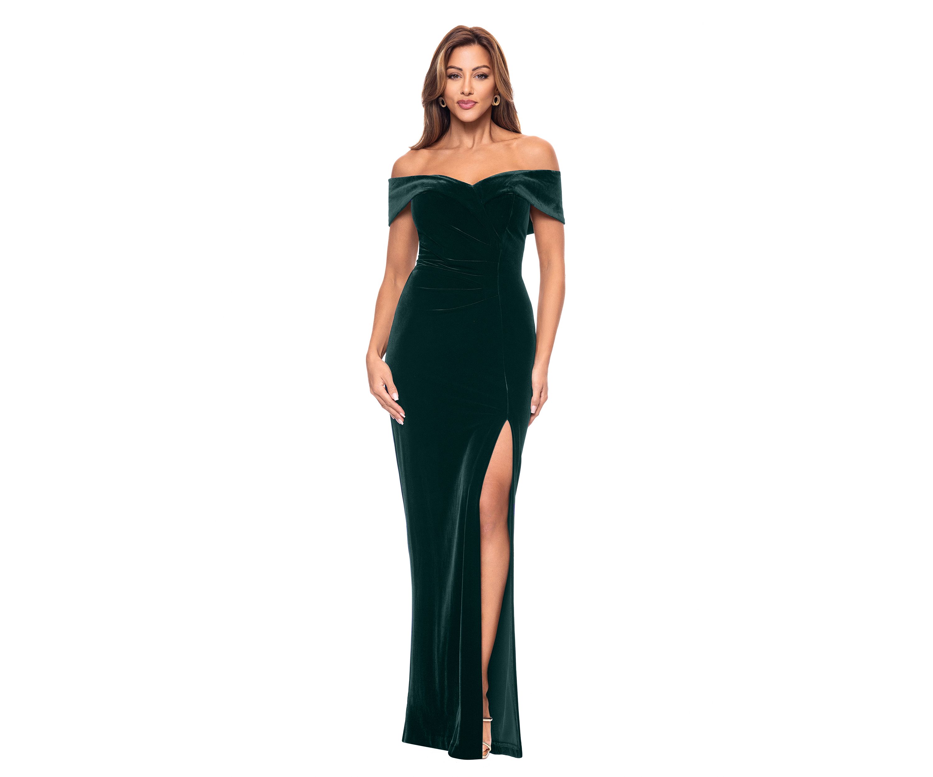 Womens Long Off the Shoulder Velvet Gown